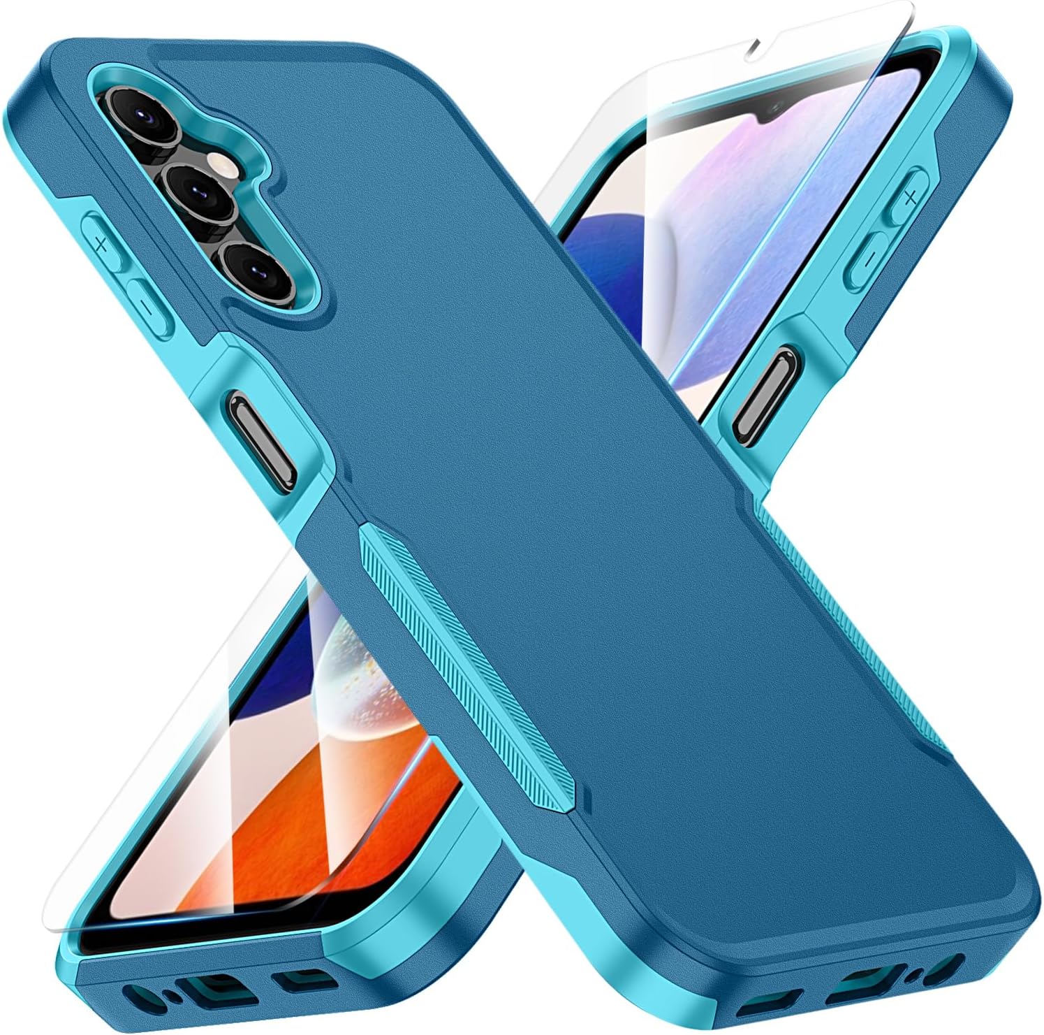SunRemex Funda 3 en 1 para Samsung Galaxy A14 5G con protector de pantalla de vidrio templado y protector de lente de cámara, funda para Samsung A14