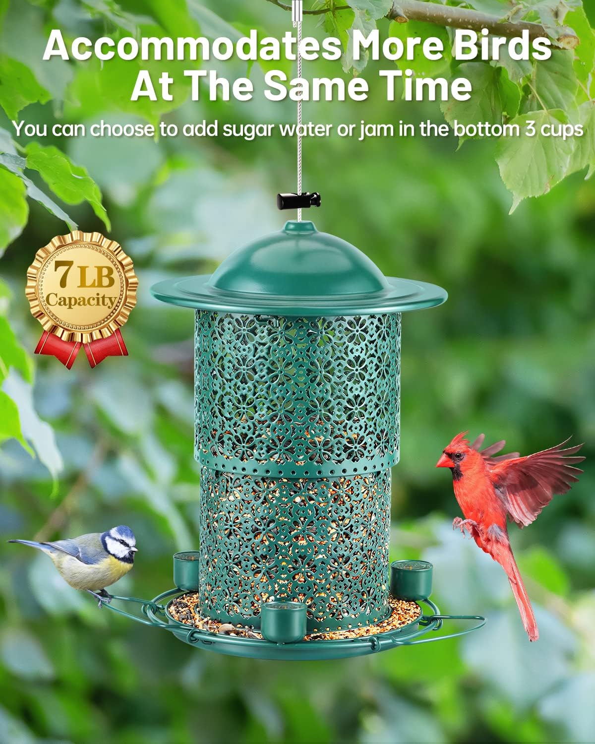 Comedero para pájaros para colgar al aire libre, 7 libras15 tazas de gran capacidad con 3 tazas de agua y percha circular de 360, comedero para