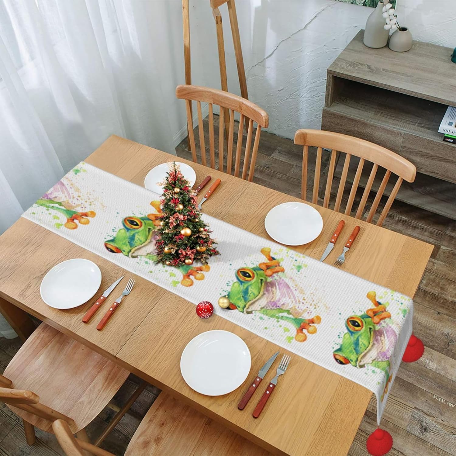 Frog Christmas Table Runner Dining Table Decor Christmas Decorations Indoor Home Decor Christmas Table Runners Xmas Navidad Decoracion 2023 for