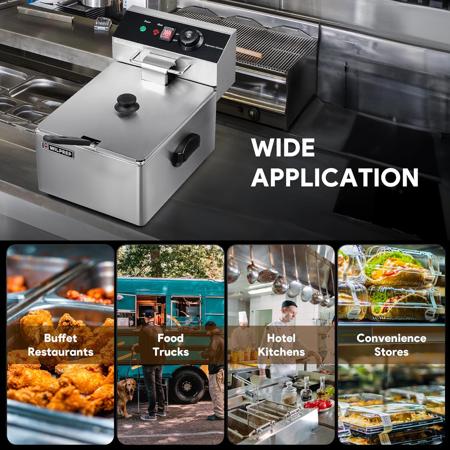 WILPREP Freidora eléctrica, freidora comercial de 10 libras con tanque extraíble, máquina de freír cocina con certificación ETL para uso doméstico,