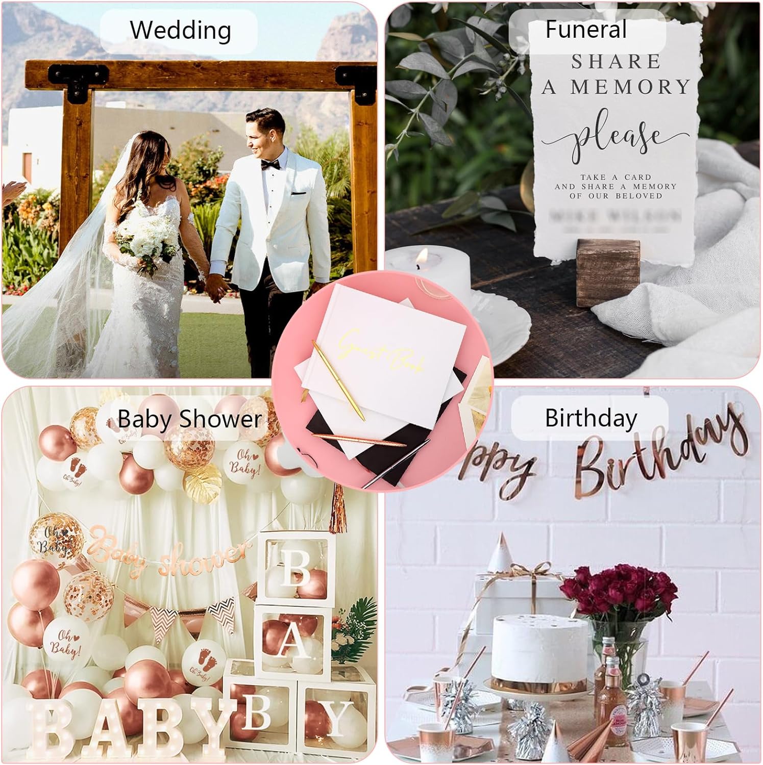 Libro de invitados de boda con bolígrafo, planificador de boda para inicio de sesión de invitados, decoraciones de cumpleaños 50, libros de votos