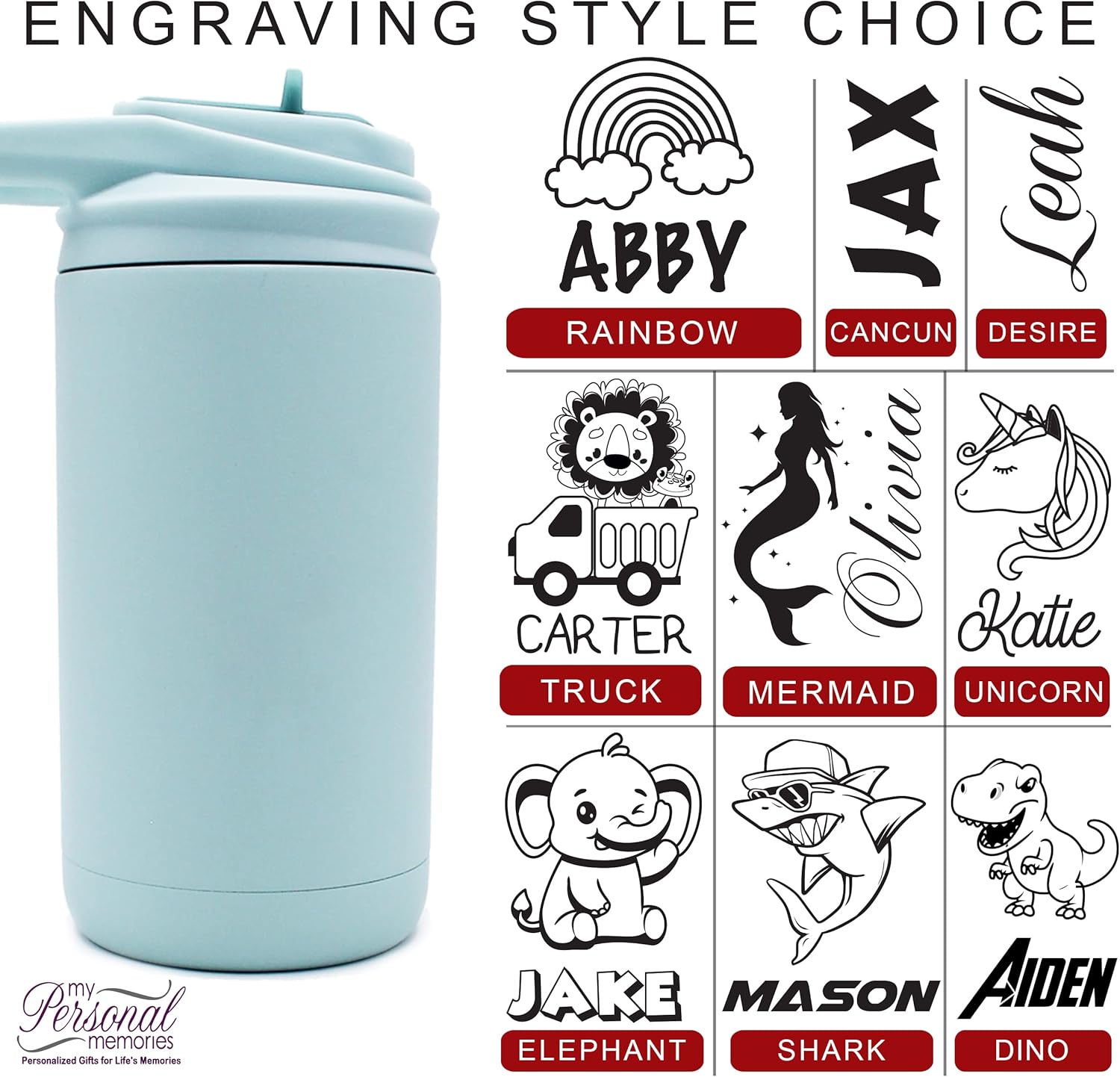 Botella de agua personalizada de 12 onzas para niños con pajilla, vaso aislado de doble pared para niños, niñas, escuela y deportes, grabado con