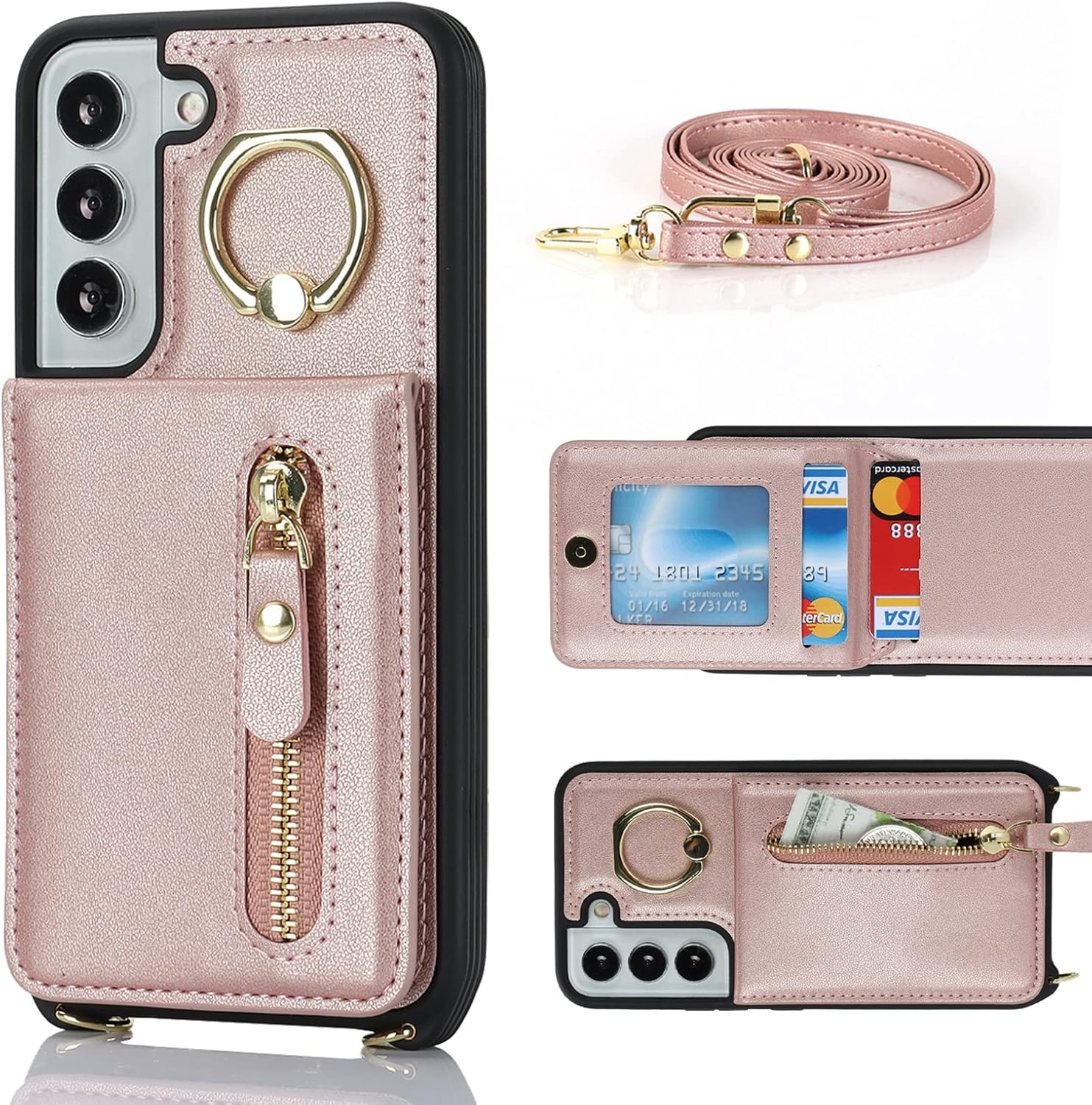 Jaorty Funda para Samsung Galaxy S22 5G para mujer con tarjetero, funda para Samsung S22, cartera cruzada con correa, ranuras para tarjetas de
