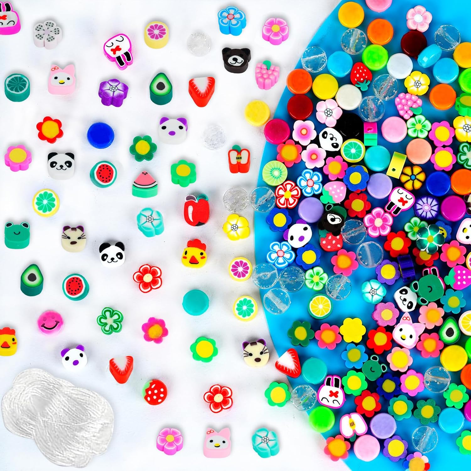 400 cuentas acrílicas de cara feliz para niñas, mezcla colorida de frutas y animales, forma de flor, cuentas de arcilla polimérica, caras felices,