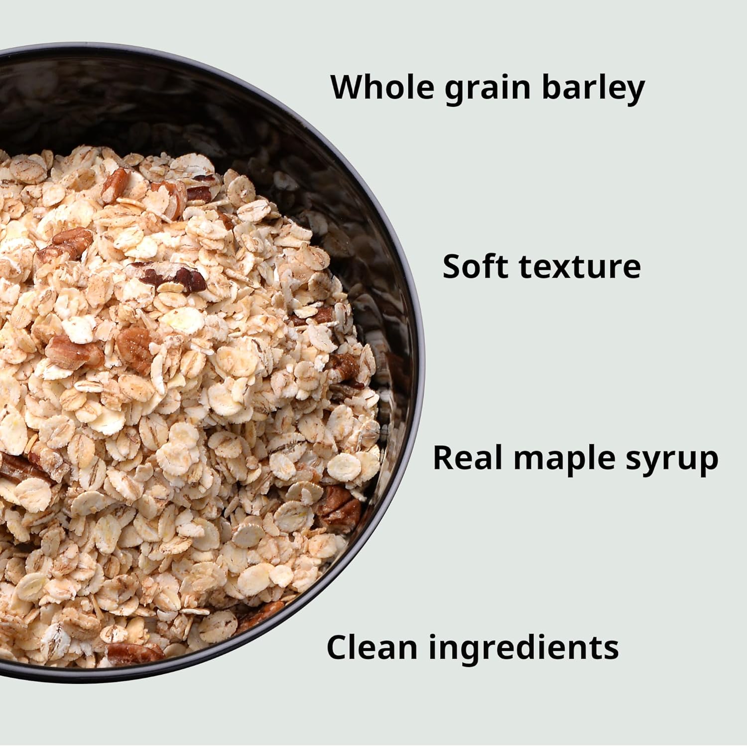 Burl Barley Granola, Jarabe de arce y nueces, 1 libra, granola de grano entero, grano de cebada enrollada, granola de nuez de arce endulzada con