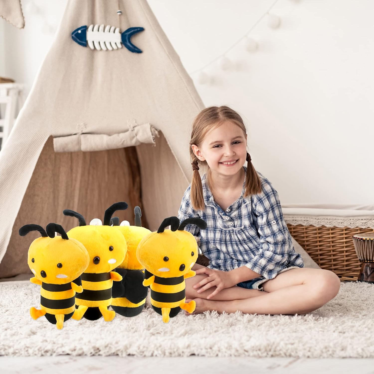 Paquete de 8 juguetes de peluche de abeja de 8 pulgadas, lindos abejorros de peluche realista suave para baby shower, tema de animales, Navidad,