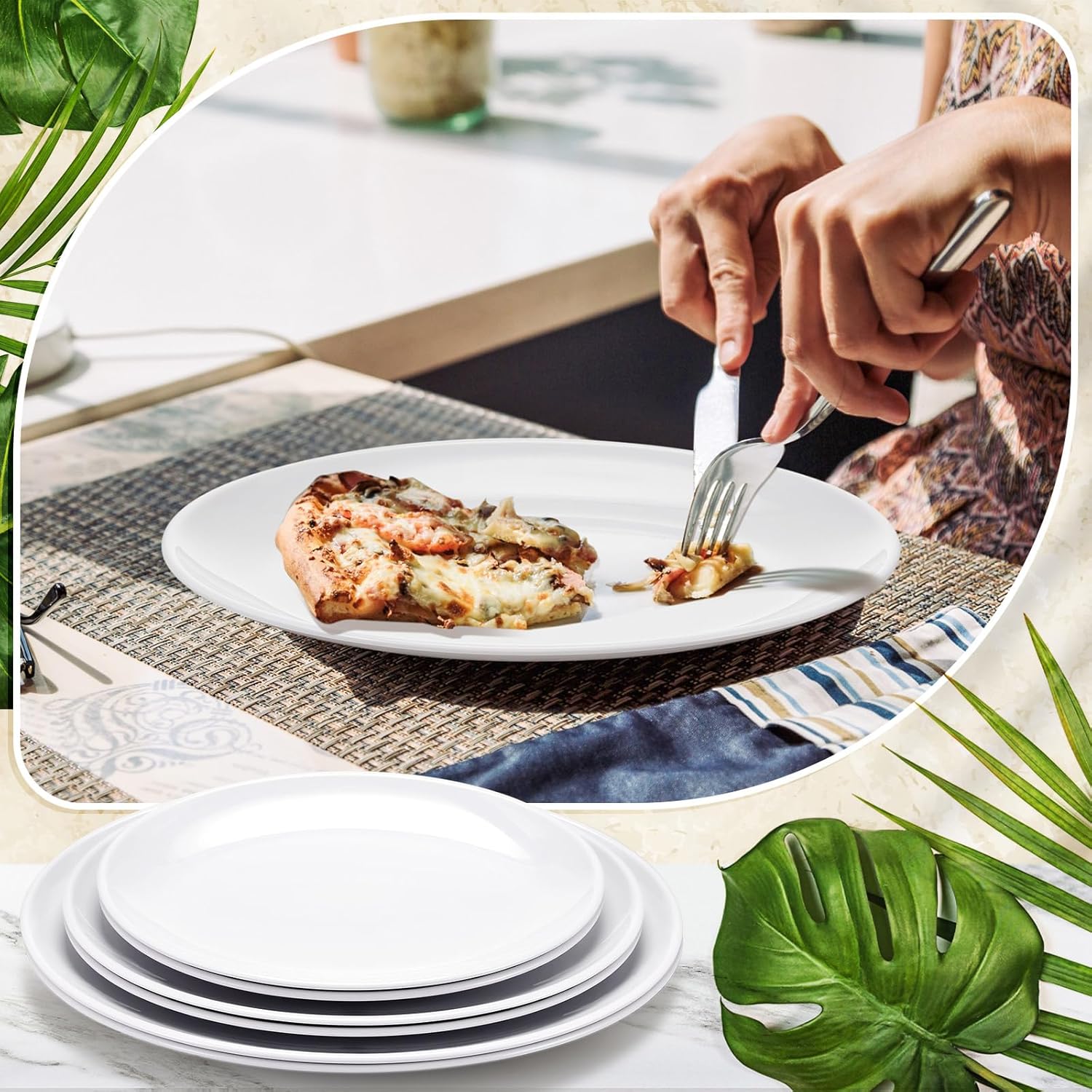 Tioncy Paquete de 6 platos ovalados de melamina grandes para servir platos blancos para entretener fiestas, platos seguros de melamina para