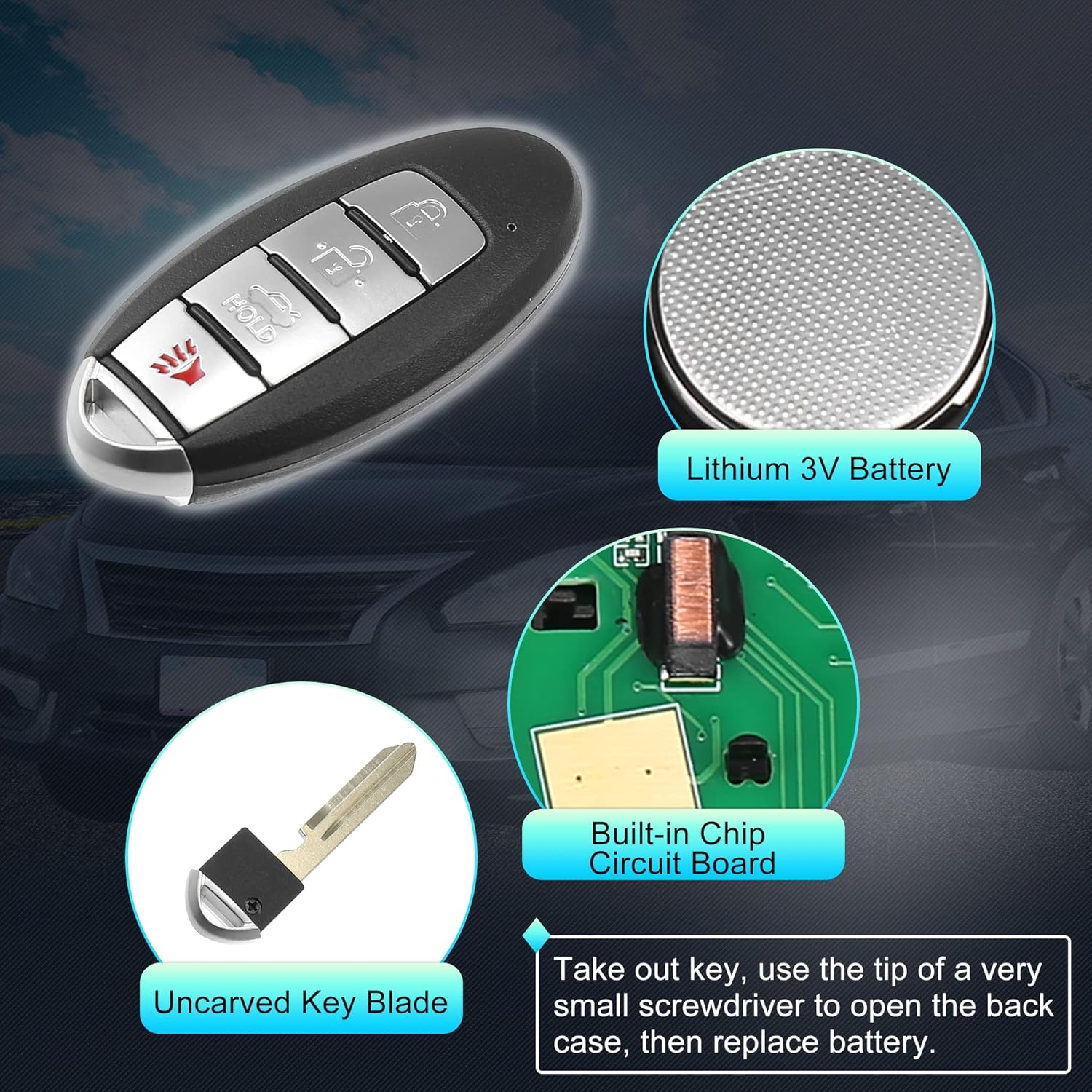 X AUTOHAUX 434MHz KR5TXN1 – Llavero de repuesto inteligente sin llave para Nissan Altima 2019-2021 para Sentra 2020 2021 para Versa 2020 2021 2022 4