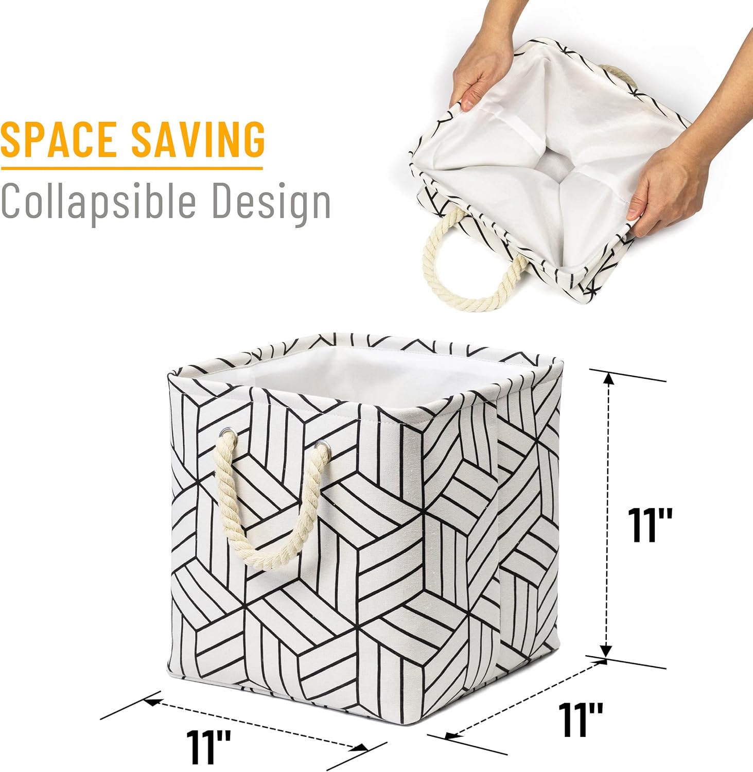 Cesta de almacenamiento de tela 3 unidades Plegable de lona cuadrada plegable de lino organizador con asas para estantes, armario, ropa, guardería,