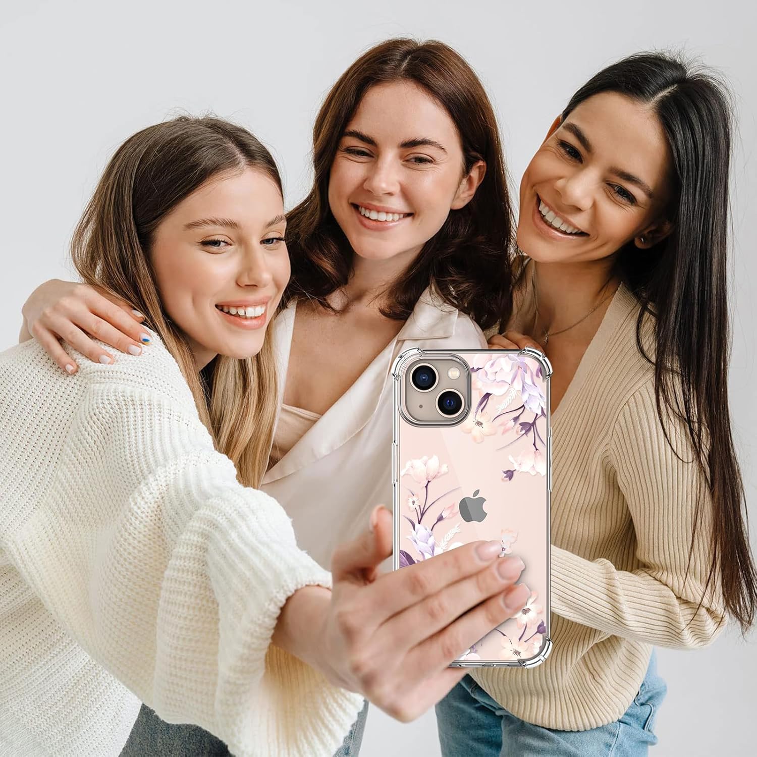 YOYORI Funda compatible con iPhone 15 con protector de pantalla, diseño de patrón de flores, funda transparente floral para mujer, a prueba de