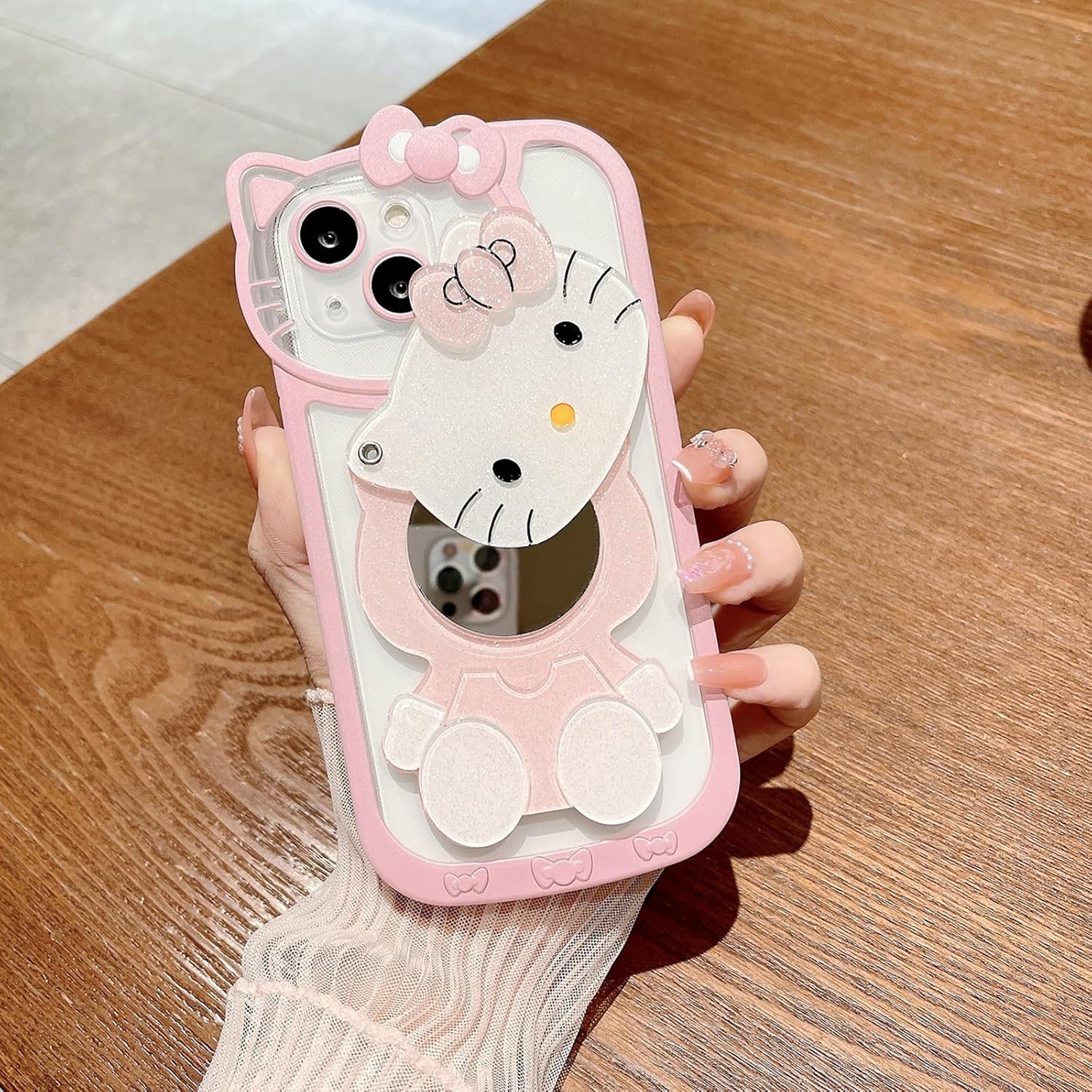 Funda para iPhone 15 Plus Kawaii Pink Cute Cartoon Phone Case con espejo, elegante y bonita funda para iPhone 15 Plus de 6.7 pulgadas, color rosa