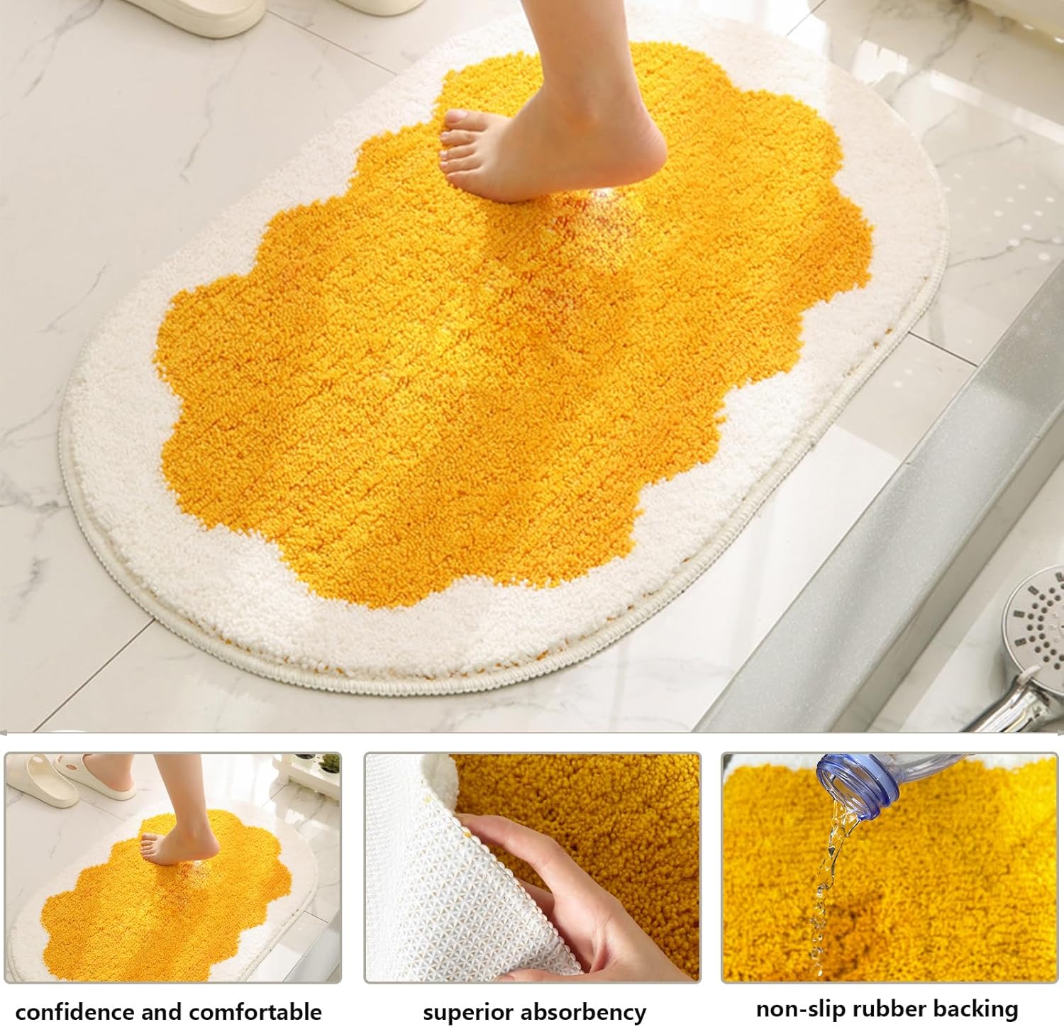 Juego de 2 alfombras y tapetes de baño, suaves y peludos para suelo de ducha, lavables a máquina (pudín de mousse crema)