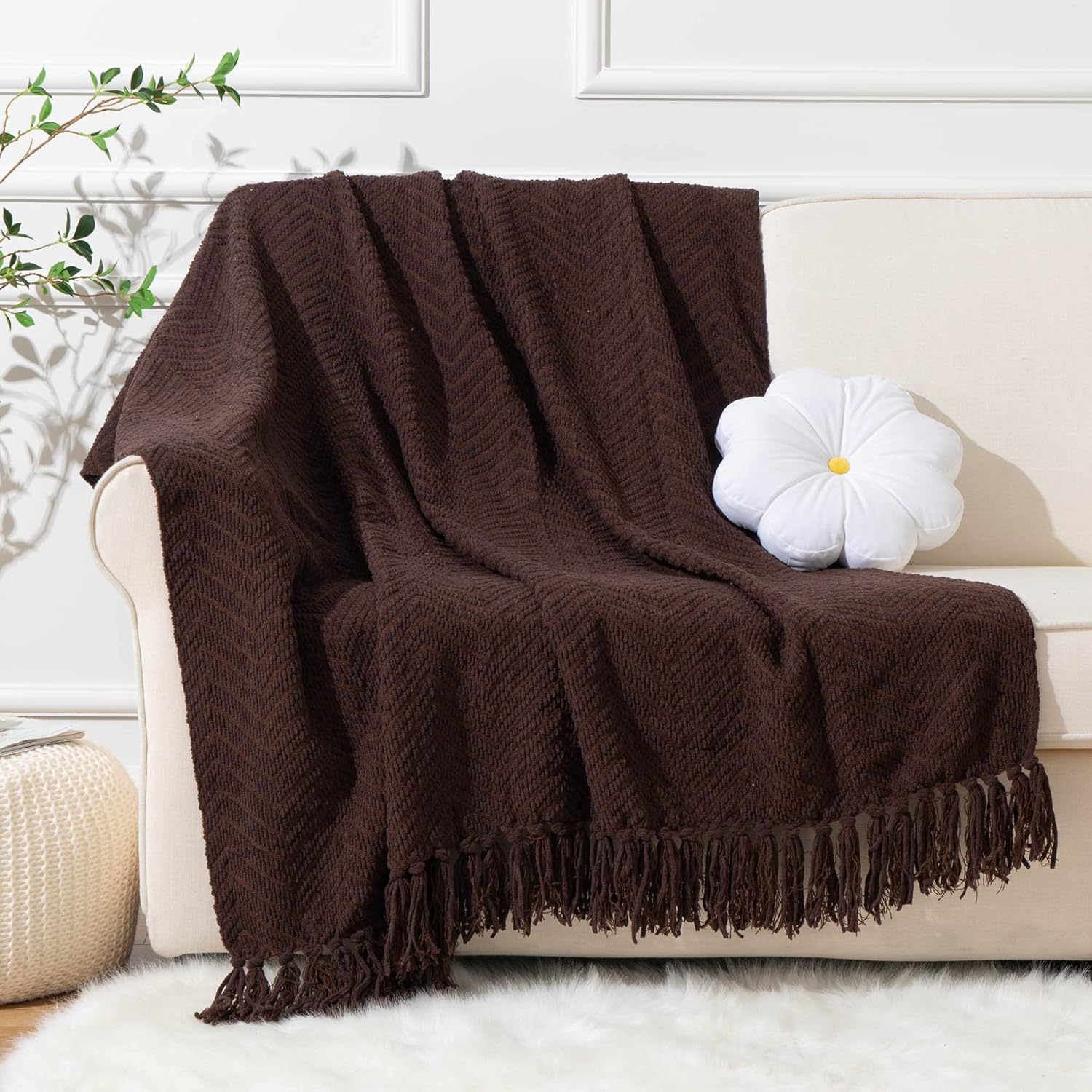BATTILO HOME Manta marrón oscuro para sofá, súper suave y acogedora manta de chocolate cálido para cama individual, sala de estar, silla, cama,