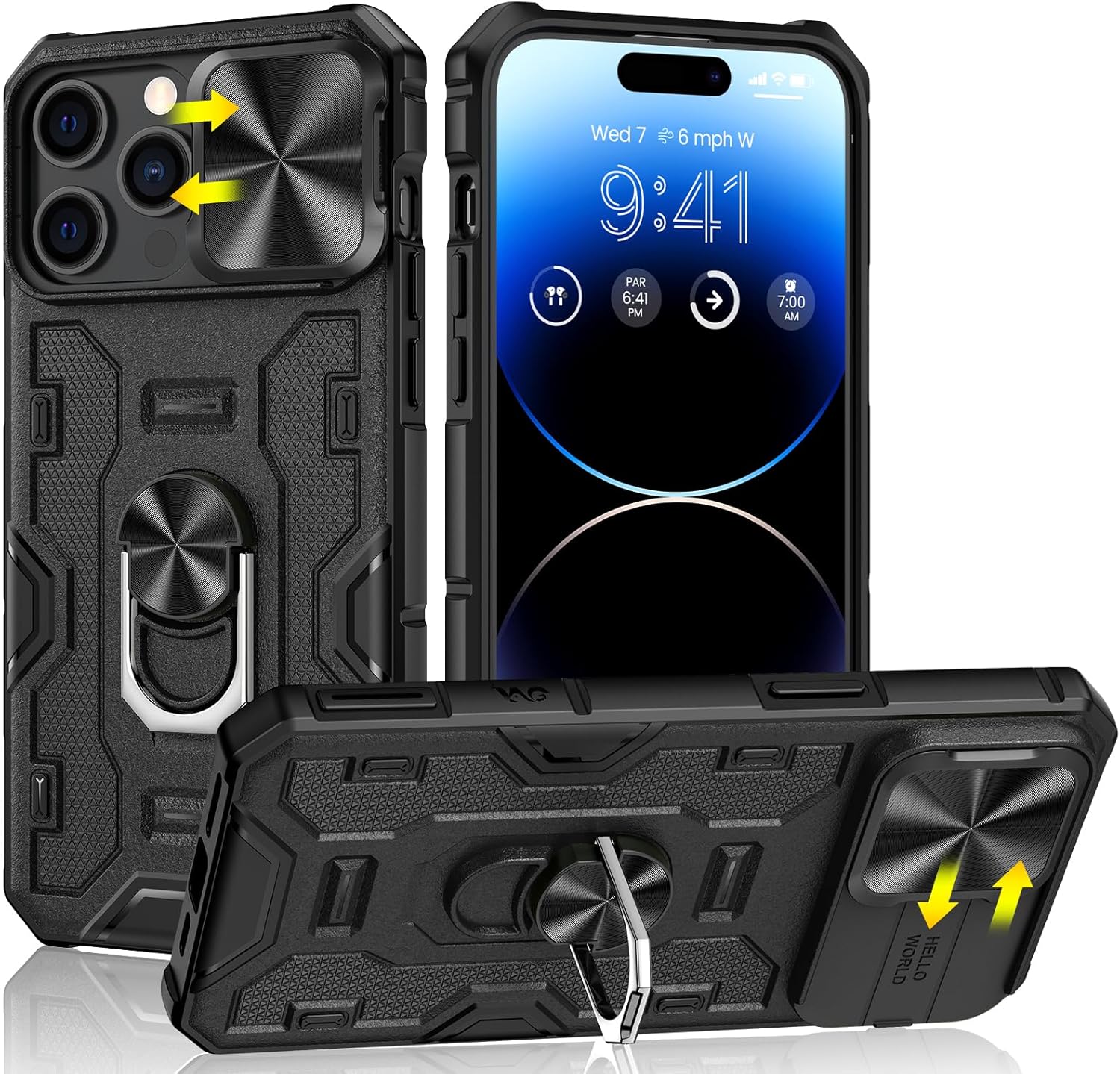 Caka Funda para iPhone 15 Pro Max, 15 Pro Max con soporte de metal y cubierta de cámara con soporte de anillo giratorio de 360 integrado, funda