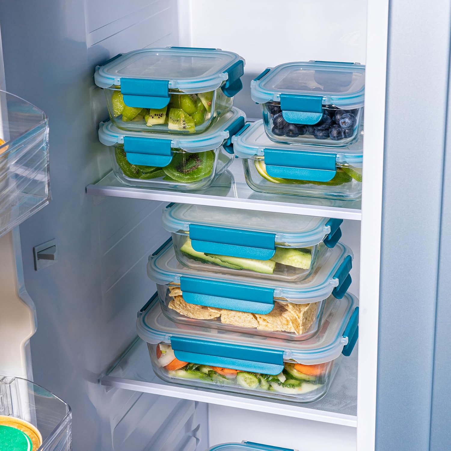 Recipientes de vidrio para almacenamiento de alimentos con tapas, recipientes de vidrio para preparación de comidas para almuerzo, despensa,