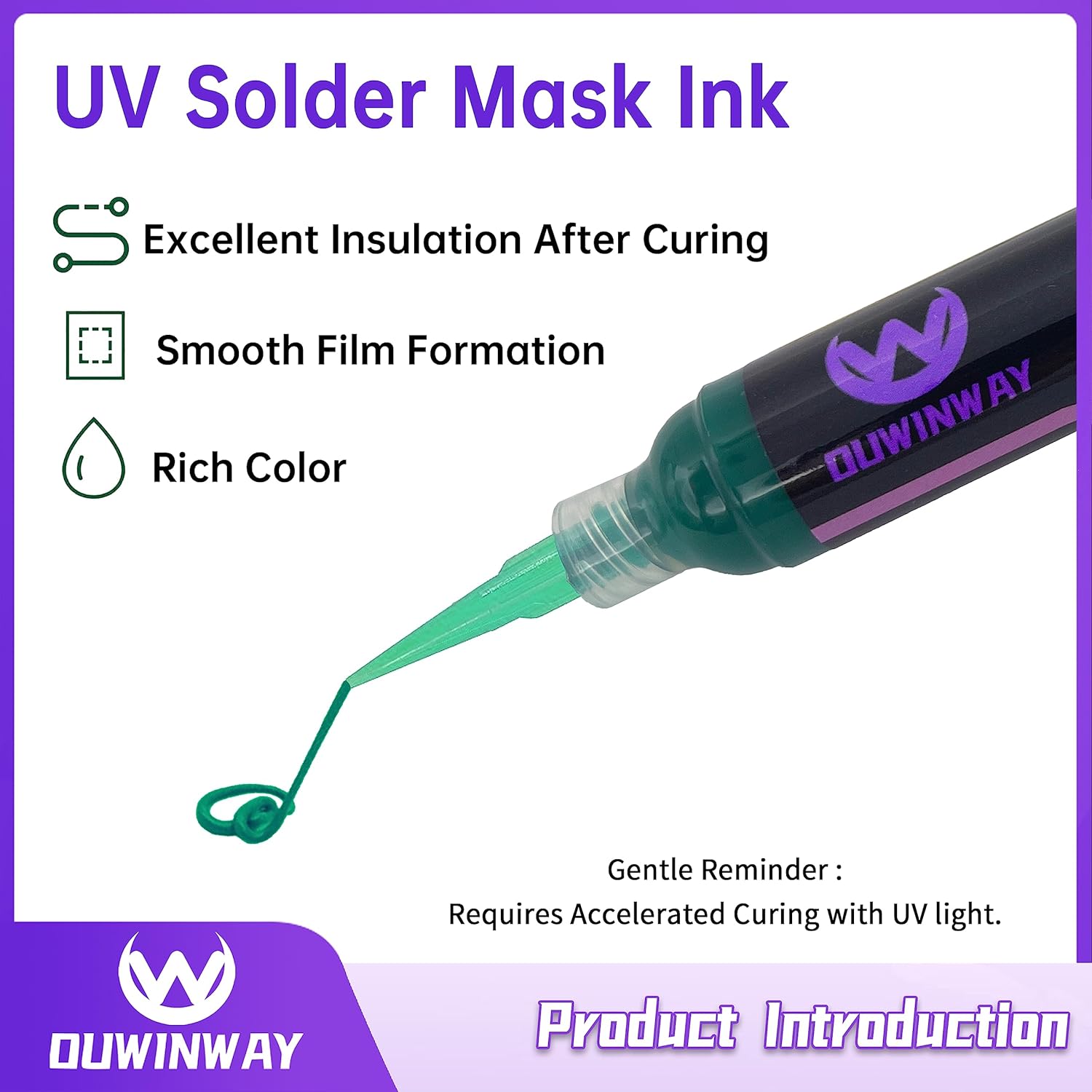 Ouwinway Paquete de 1 máscara de soldadura verde de curado UV, tinta de máscara de soldadura de curado UV, tinta de máscara de soldadura UV, tinta