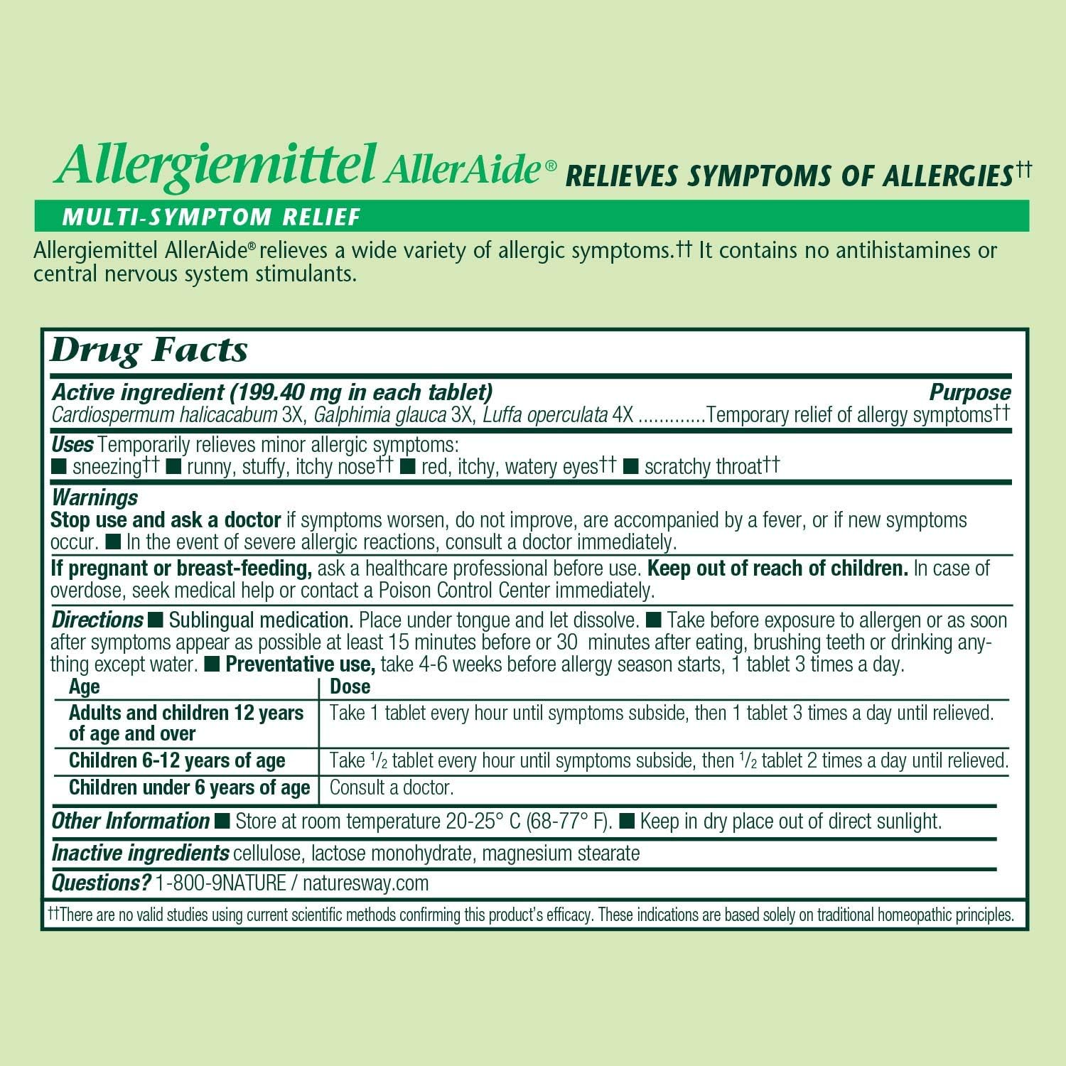 Nature’s Way Boericke & Tafel Allergiemittel AllerAide, Alivio de la Alergia, 40 Tabletas