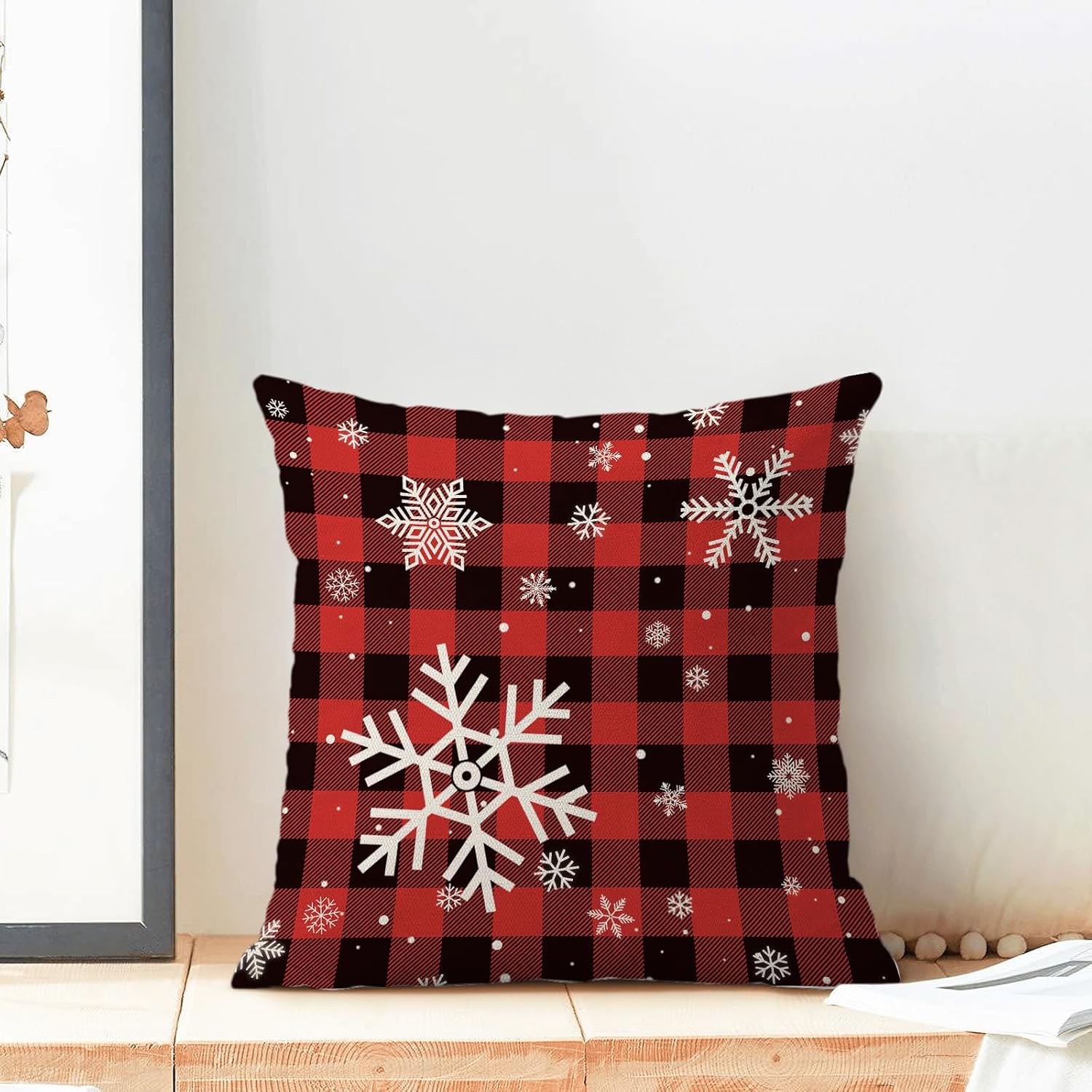 Yxuiyal Fundas de almohada navideñas de 18 x 18 pulgadas, juego de 2 fundas de almohada a cuadros de búfalo negro y rojo para decoración de Navidad,