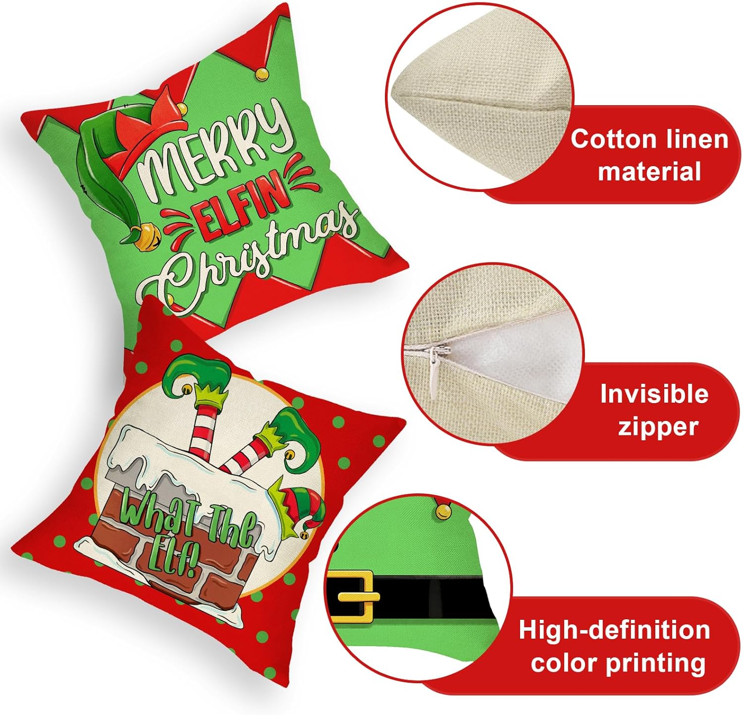 Fundas de almohada decorativas de escuadrón de elfos navideños, diseño de lunares y chimenea de Navidad, decoración del hogar, funda de cojín de