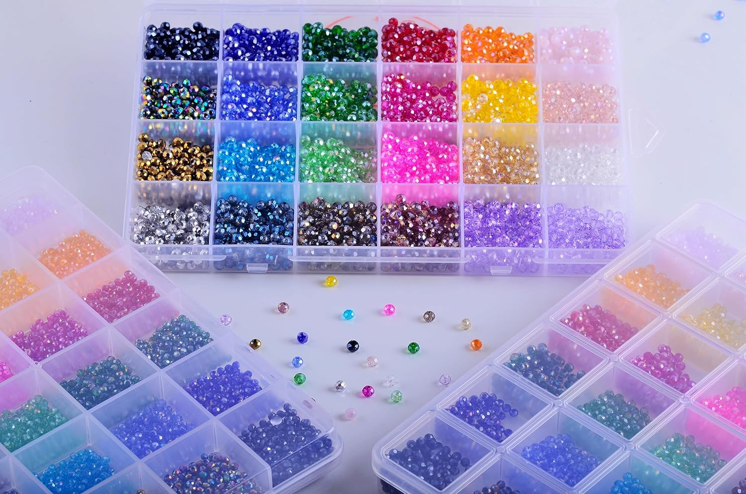 Kit de cuentas de cristal de 0.118 pulgadas, 24 colores, 2880 cuentas de vidrio pequeñas Briolette facetadas AB, cuentas espaciadoras de color para