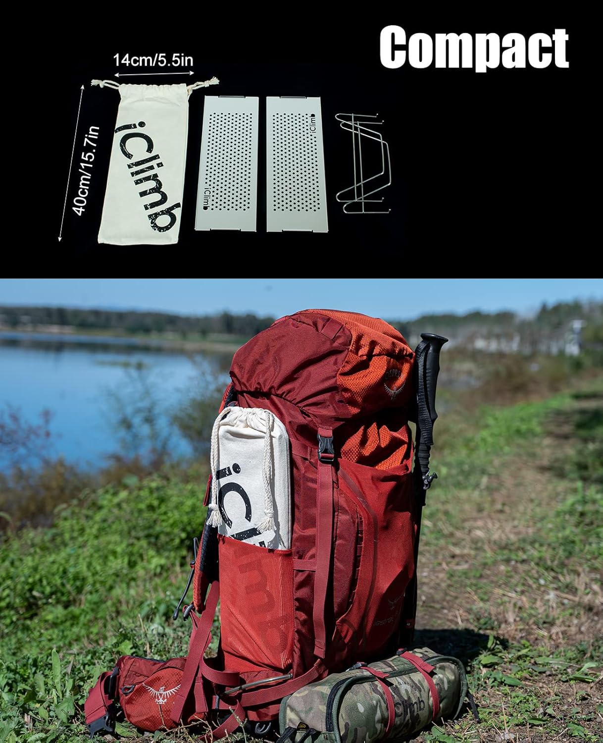 iClimb Mini mesa plegable individual ultraligera y compacta para mochileros, camping, senderismo, playa, picnic (verde – S)