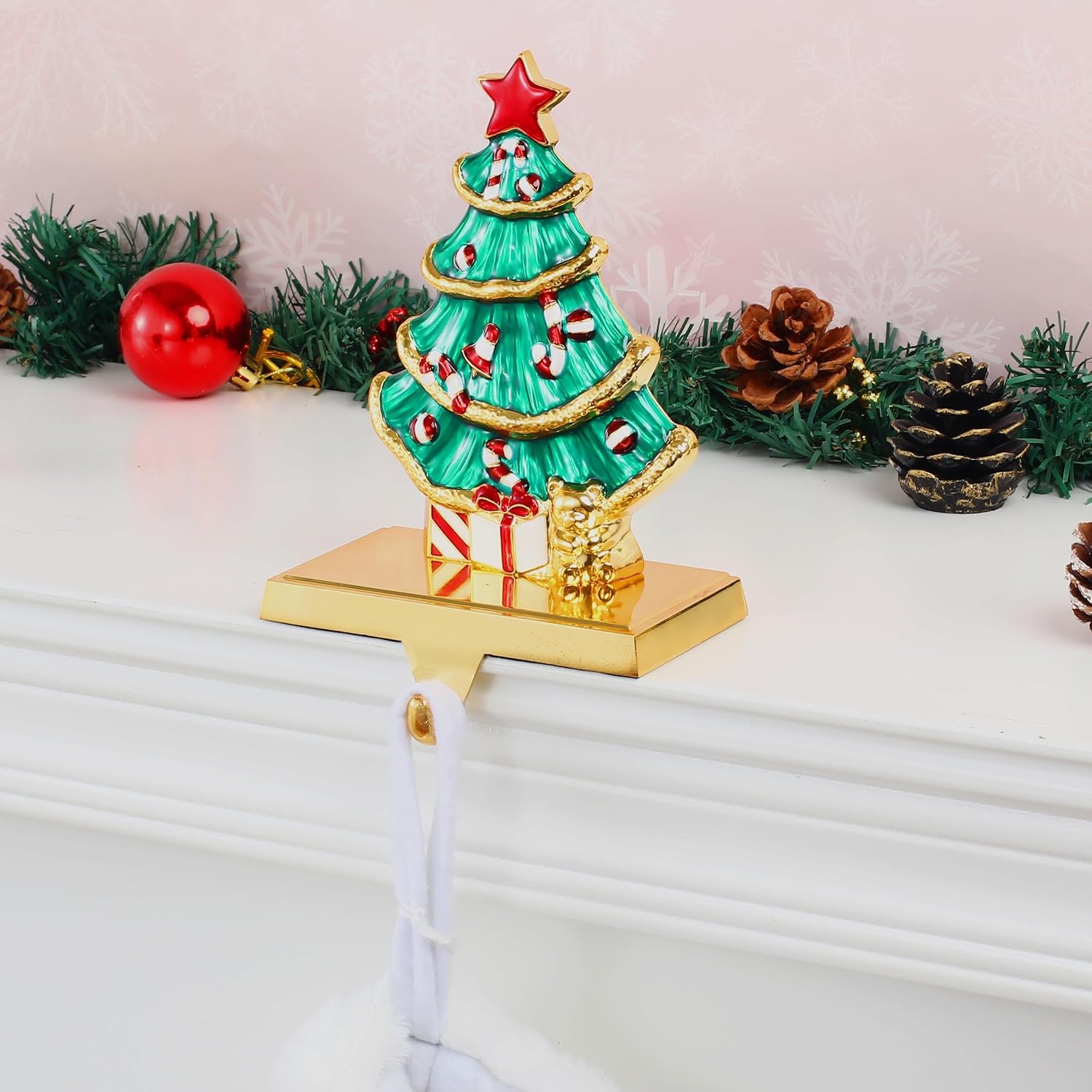 Ganchos para calcetines de árbol de Navidad 2023 para repisa, soportes para medias de árbol de Navidad para chimenea, ganchos con peso para