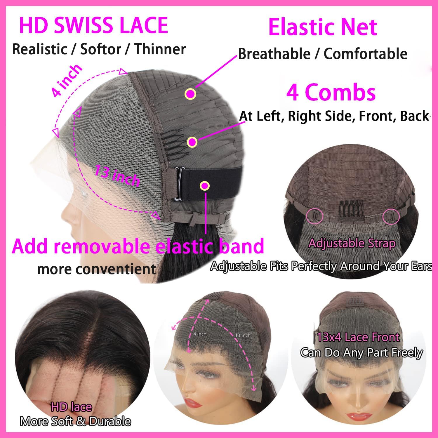 Peluca de cabello humano sin pegamento con encaje frontal HD prearrancado de 13 x 4 con cierre para usar y llevar, pelucas de cabello humano con