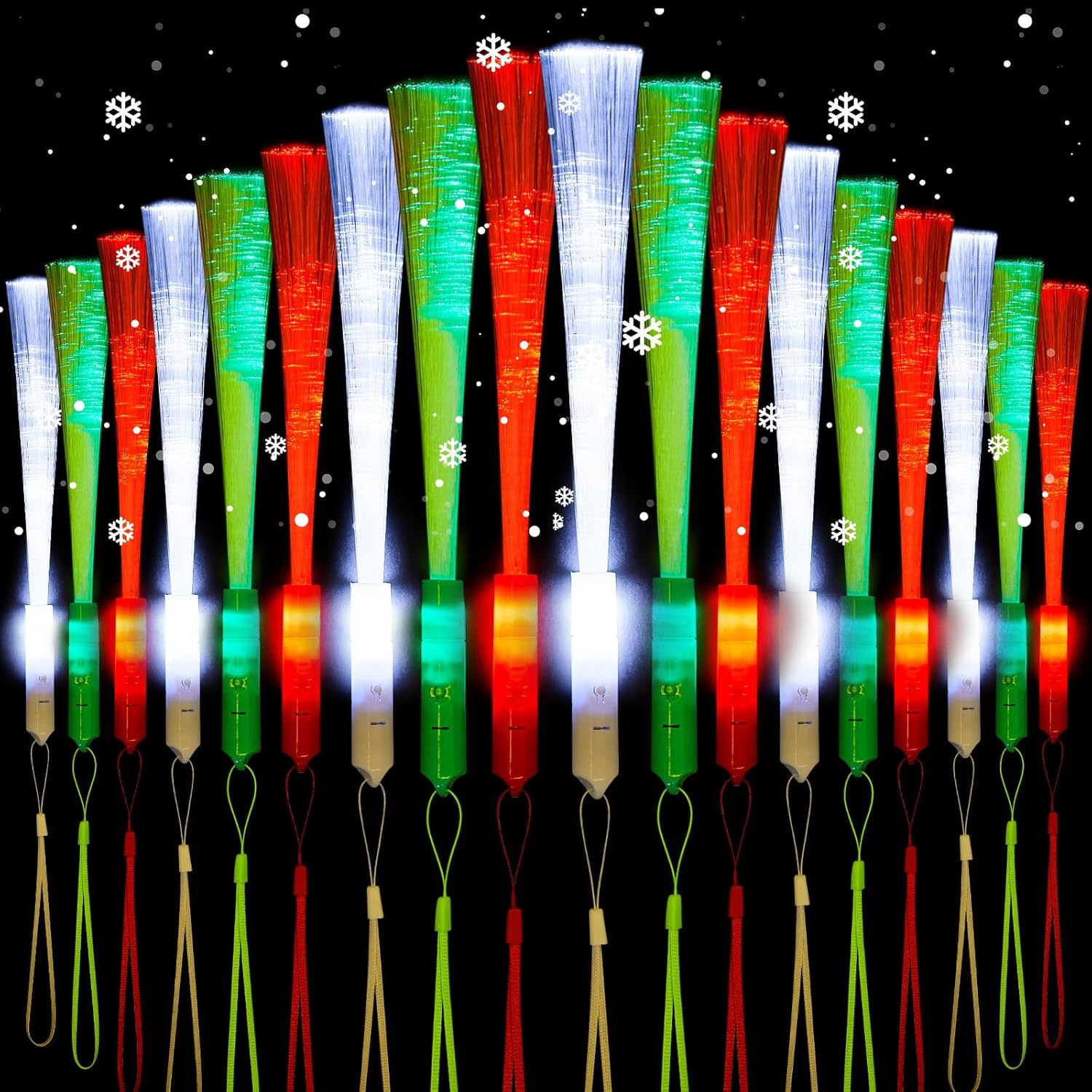Sotiff 48 varitas de fibra óptica de Navidad a granel con 3 modos intermitentes incluidos, baterías LED intermitentes, varitas de fibra de colores