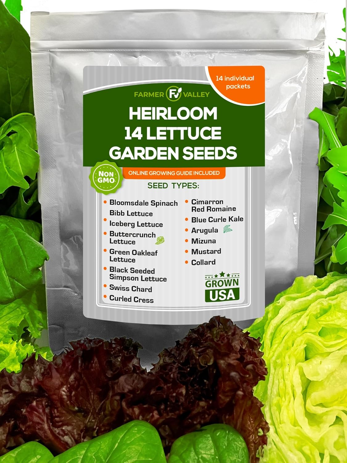 Semillas de jardín de lechuga y ensalada para plantar, más de 6400 semillas de verduras cultivadas en Estados Unidos sin OMG para cultivo doméstico,