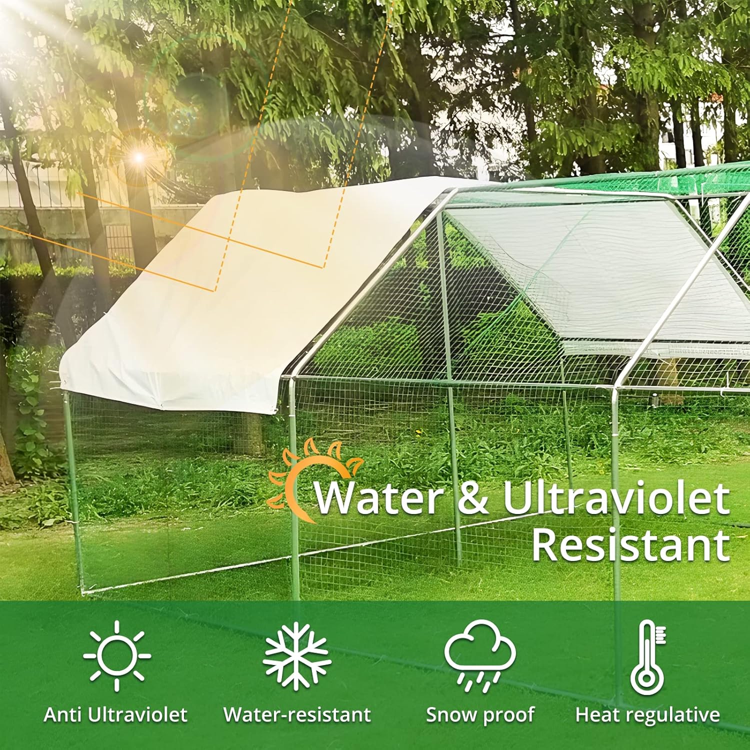 Towallmark Gallinero de metal grande con cubierta impermeable anti-ultravioleta, jaula para gallinas de aves de corral, jaulas de patos para uso al