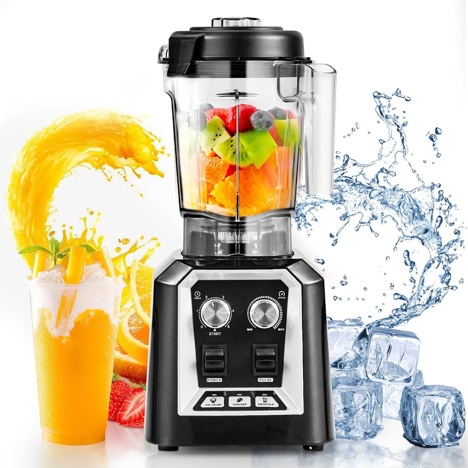 Potente licuadora comercial, tarro de vidrio de 68 onzas, acero inoxidable, 3 funciones, para bebidas congeladas, batidos, batidos, peree, hielo