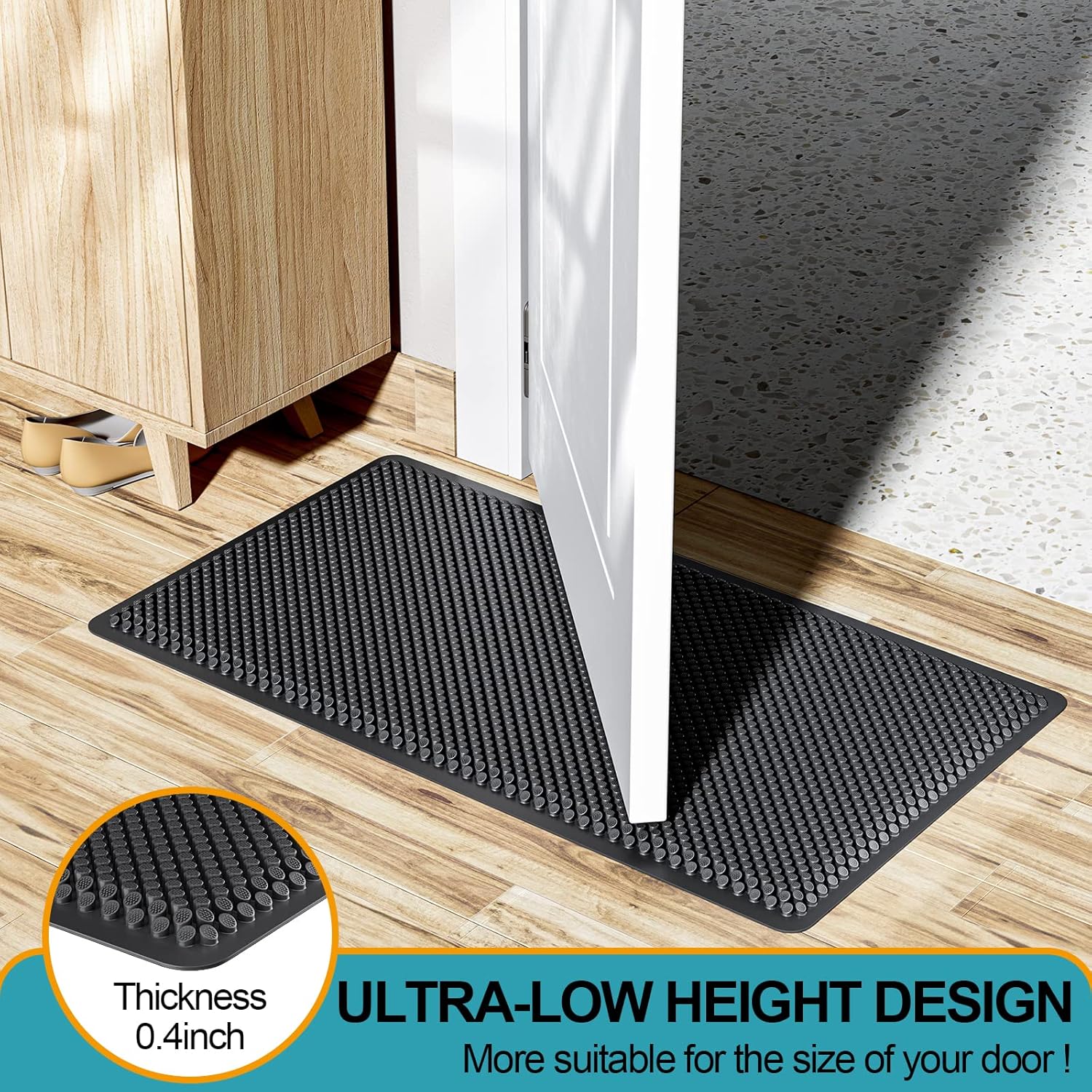 Tapete de silicona para puerta de interior, secado rápido, fuerte succión y lavable a máquina, perfil bajo para entrada del hogar, garaje, patio, 17