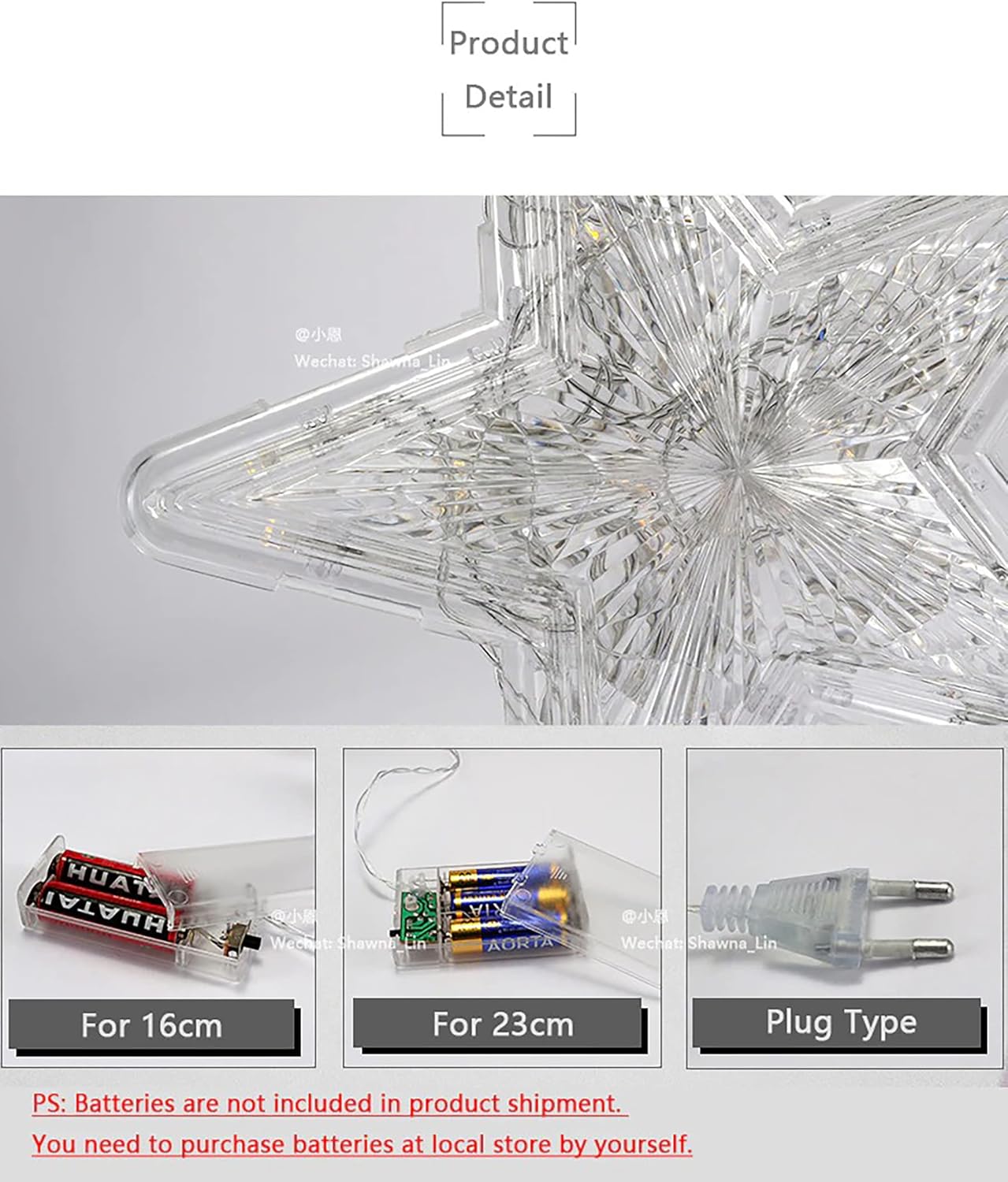 Decoración para árbol de Navidad, lámpara de luz LED de estrella, accesorios de decoración de estrella de Navidad, adorno de árbol de Navidad, Año