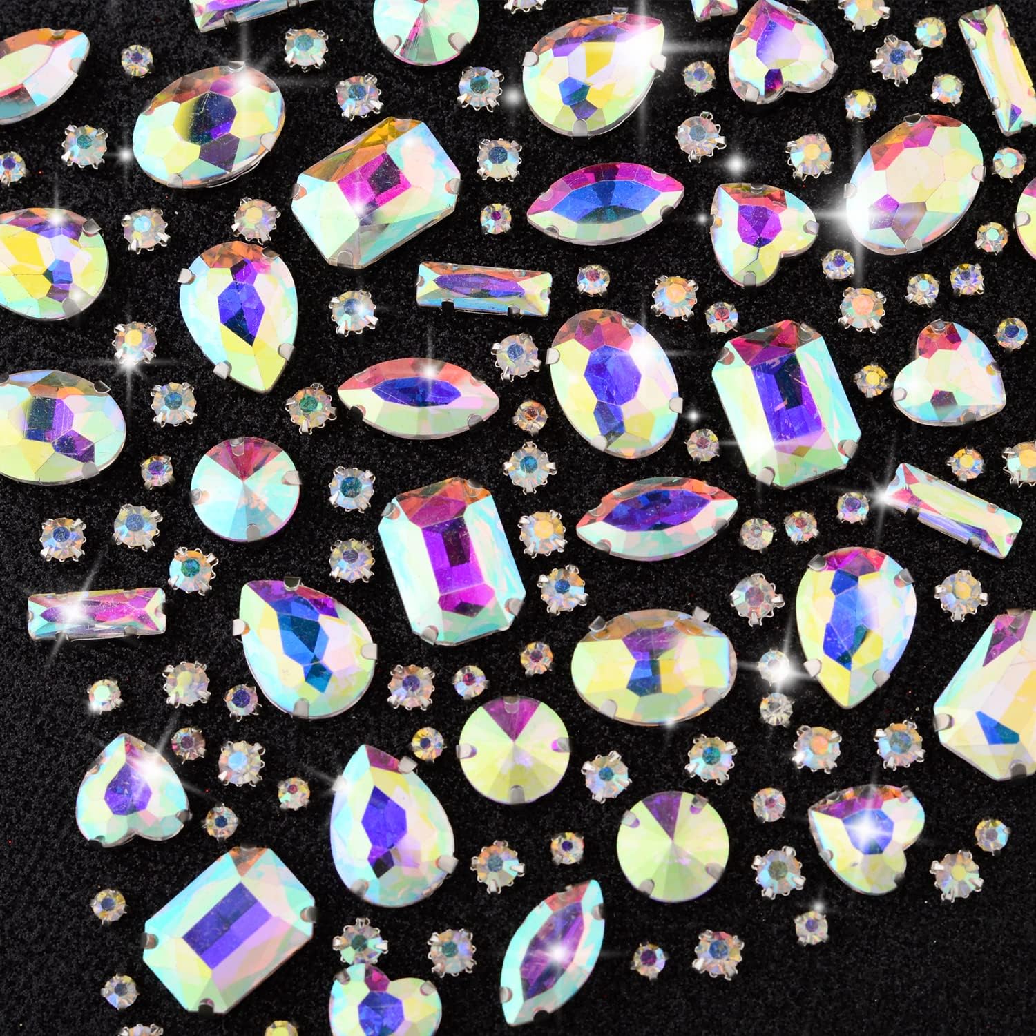 Umillars 172 piezas de diamantes de imitación de cristal para coser, gemas de cristal con parte trasera plana con garra de plata para joyas, ropa,