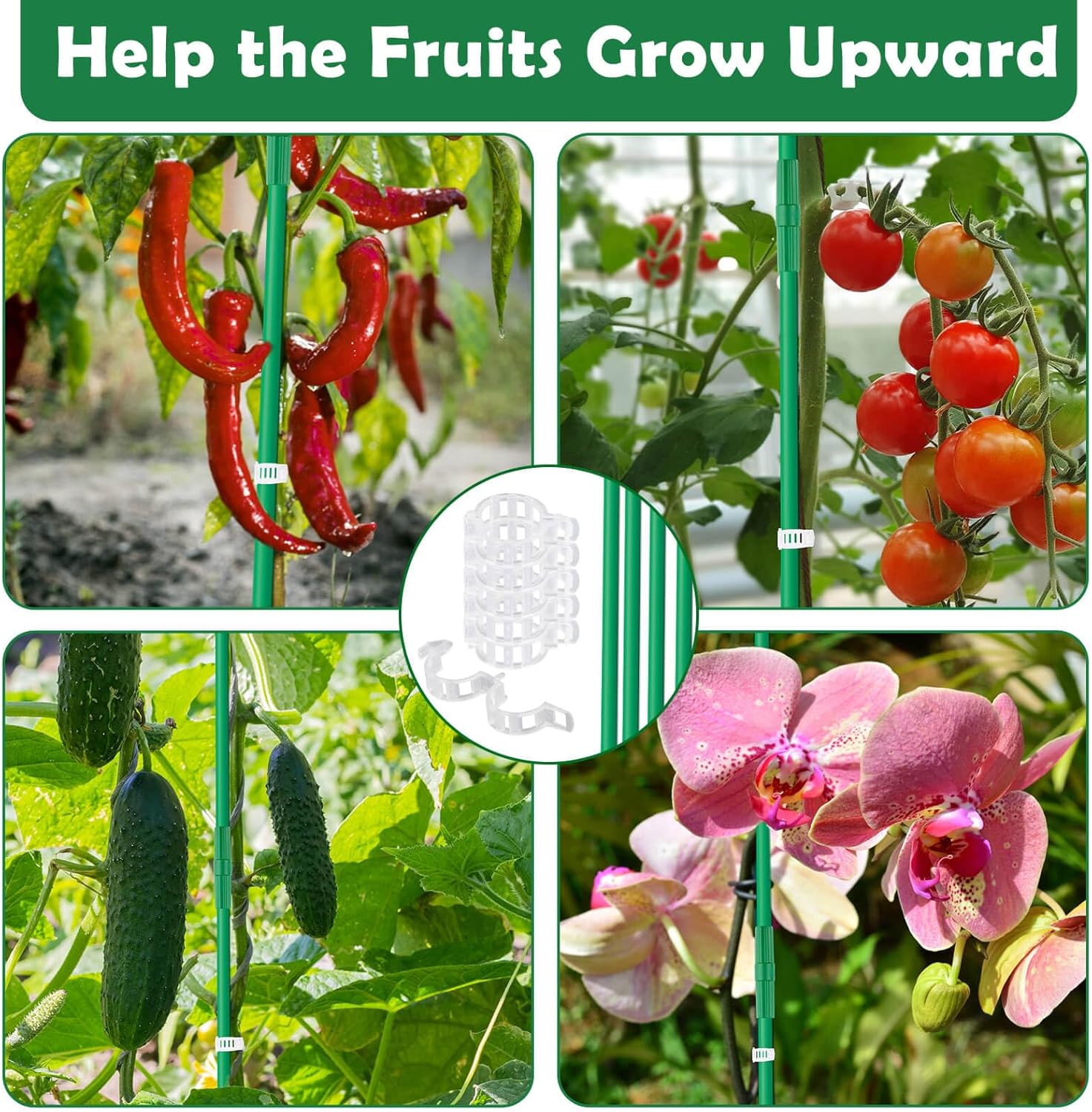 Cludoo Juego de 94 estacas de jardín con 30 juegos de estacas de fibra de vidrio, soportes y accesorios, estacas de tomate de 4 pies, 5 pies, 6