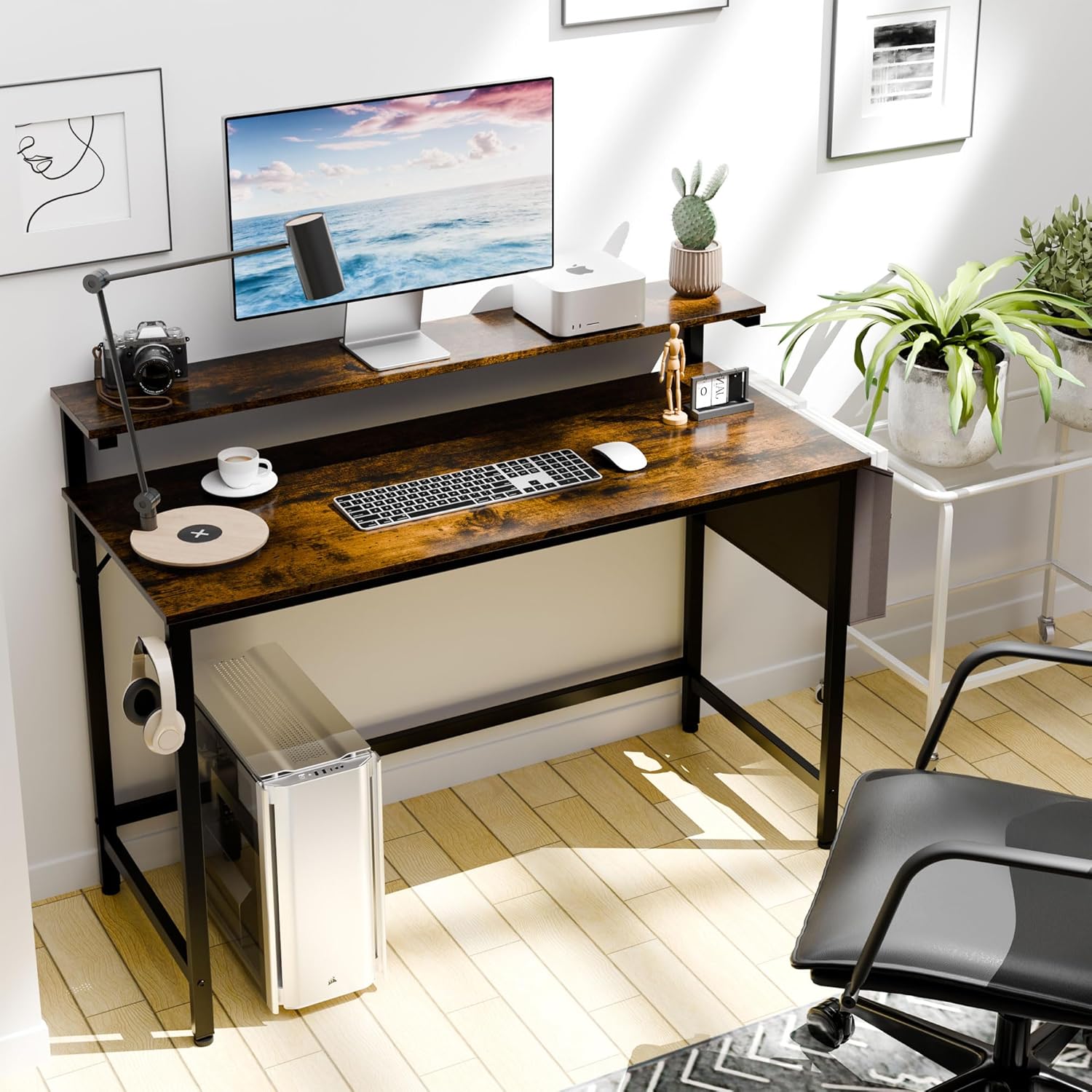 SUNLEI Escritorio para computadora de 47 pulgadas, escritorio de oficina en casa, escritorio de escritura para juegos, escritorio de trabajo grande,