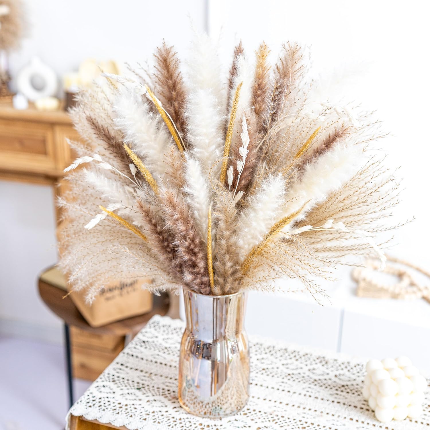 Ramo de mezcla de hierba natural de las pampas  Ramo de pampas secas para boda, flores bohemias, decoración de mesa para el hogar, decoración de