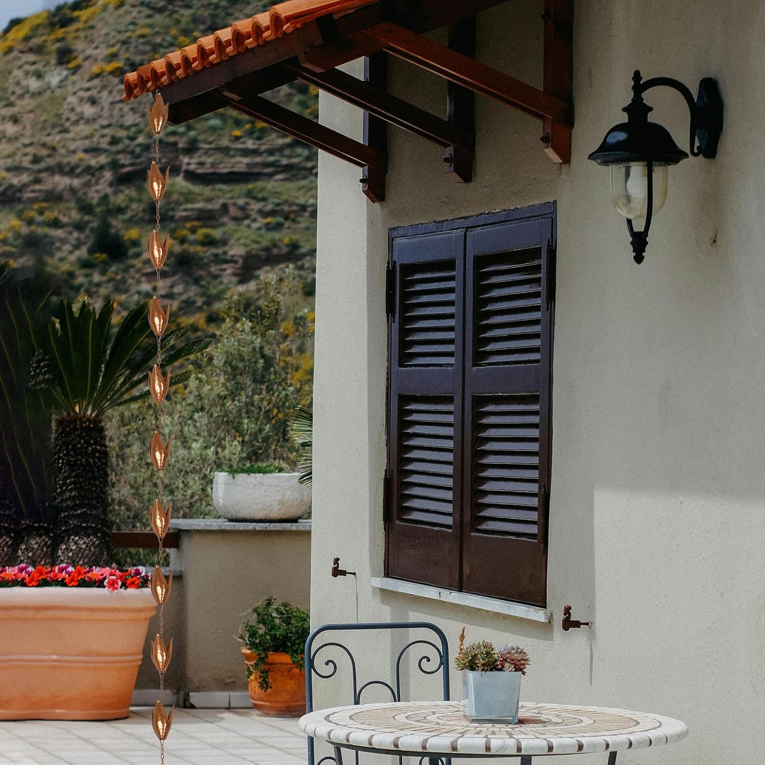 TZSSP Cadenas de lluvia decorativas con 12 tazas, cadena de lluvia para el hogar, jardín, patio, decoración al aire libre, 8-12 de longitud, hoja