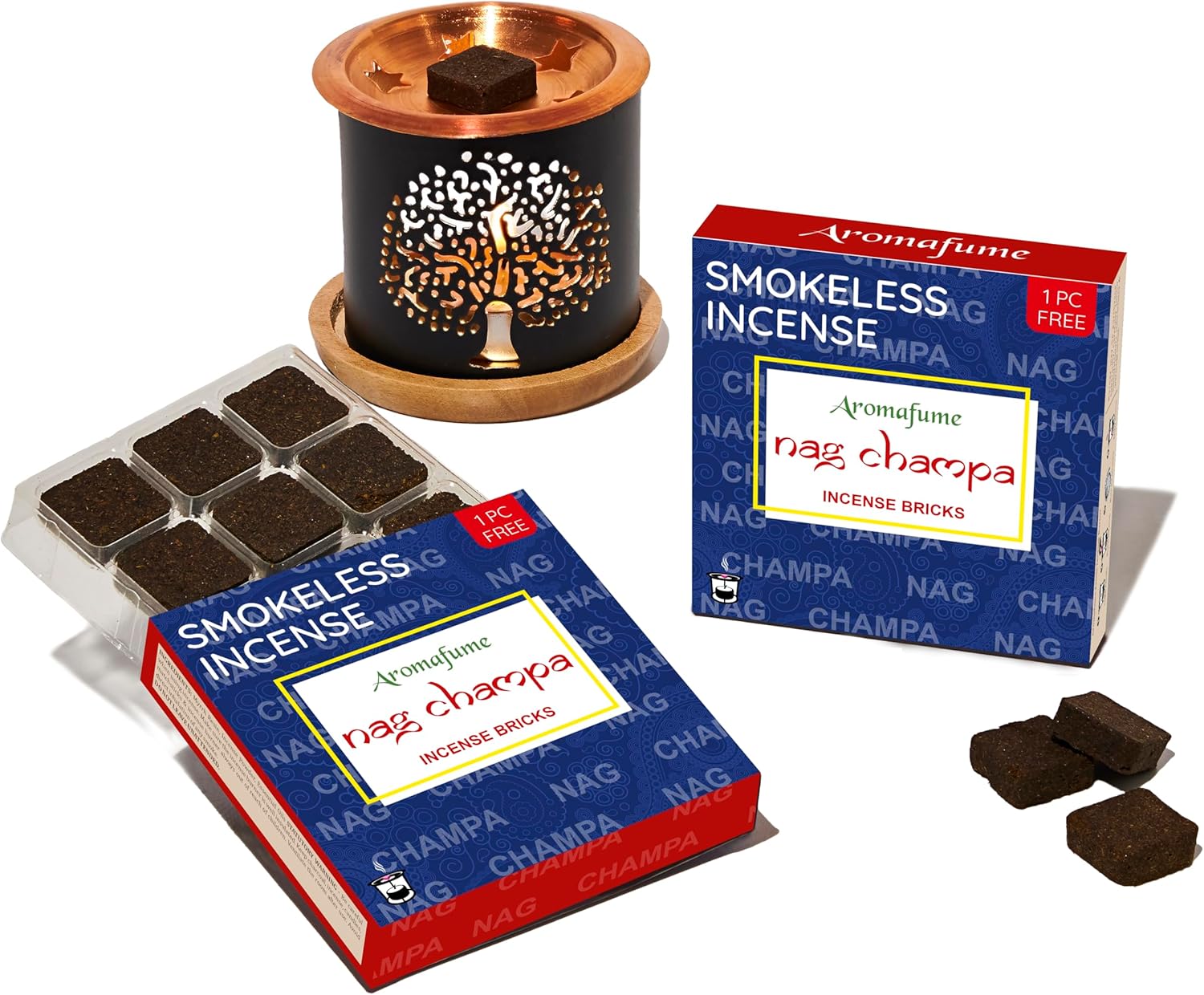 Nag Champa – Ladrillos de incienso (2 x 9 ladrillos) y quemador de incienso exótico del árbol de la vida por Aromafume  Fabricado con sándalo,