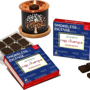 Nag Champa – Ladrillos de incienso (2 x 9 ladrillos) y quemador de incienso exótico del árbol de la vida por Aromafume Fabricado con sándalo, Nag Champa – Ladrillos de incienso (2 x 9 ladrillos) y quemador de incienso exótico del árbol de la vida por Aromafume Fabricado con sándalo,