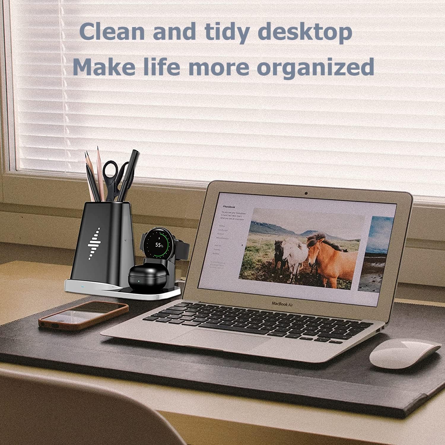 TOP SKY Estación de carga inalámbrica 4 en 1 con organizador de escritorio, cargador inalámbrico Qi compatible con iPhone 131211, iWatch 2 3 4 5 6