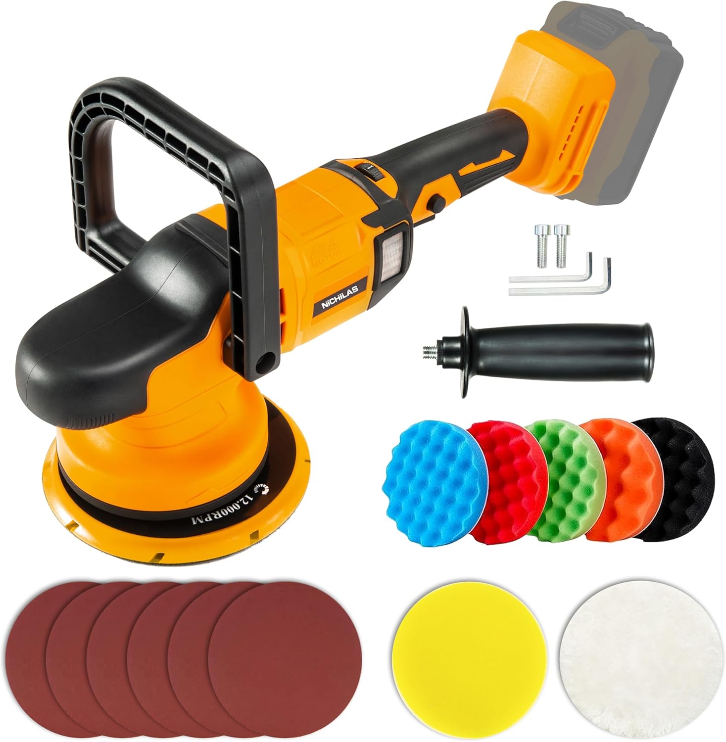 Pulidora orbital para batería Dewalt de 20 V, 6 pulgadas, 5.906 in, sin escobillas, diseño inalámbrico, con 6 velocidades 750-6800 RPM, 13