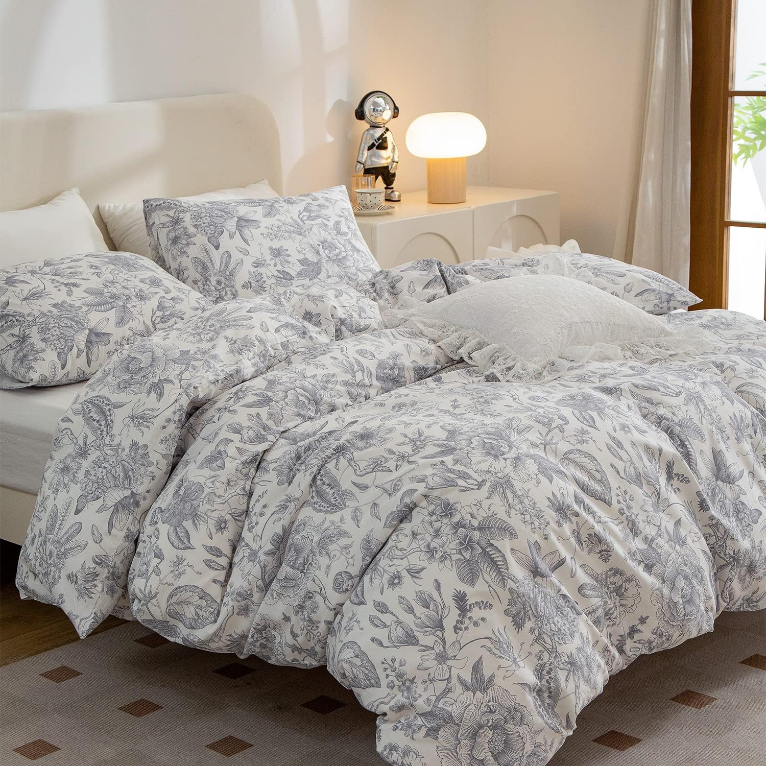 Funda de edredón Queen Floral Vintage, 100% algodón, juego de ropa de cama de 3 piezas, estilo vintage elegante, tamaño Queen, flores, 1 funda de