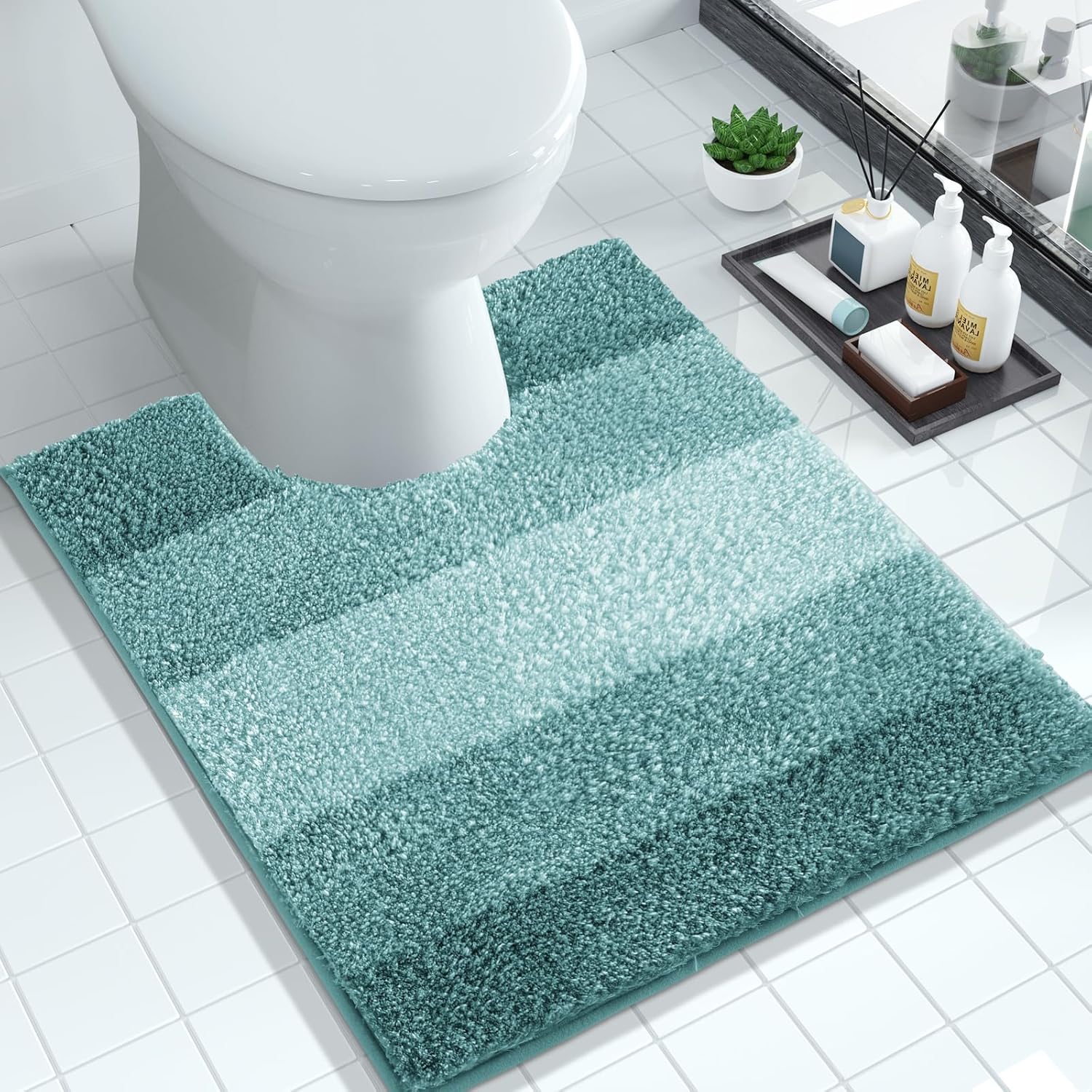 Yimobra Alfombras de lujo para inodoro en forma de U, esponjosas, extra suaves, absorbentes, de microfibra, para baño, para inodoro,