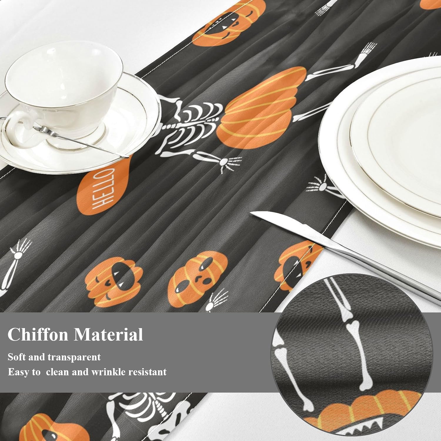 Funny Skeletons Pumpkins Table Runner Fall Table Decor for Desk Decor Halloween Table Runner 108 Inches Long
