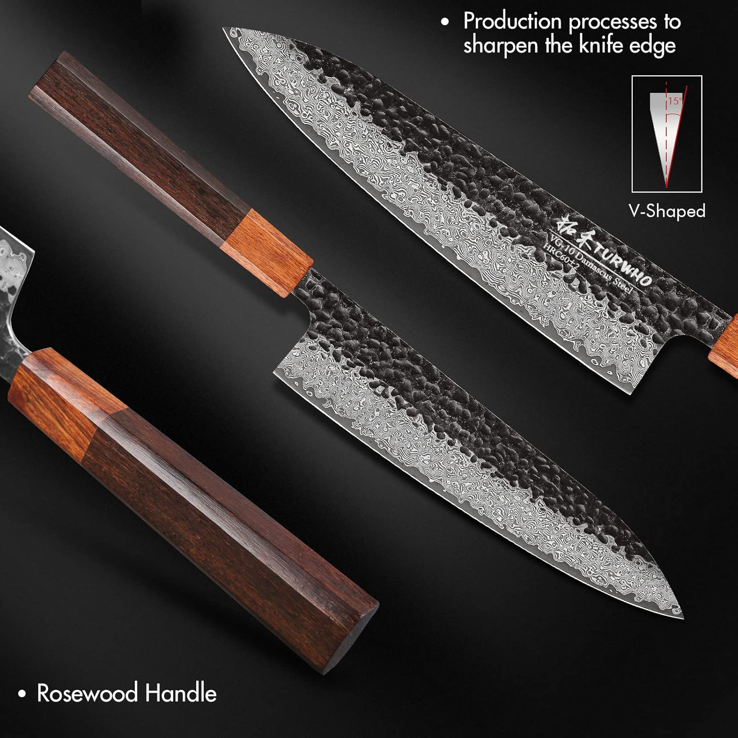 Cuchillo de chef hecho a mano japonés de 8 pulgadas, 67 capas, cuchillos de cocina de acero de Damasco forjados a mano
