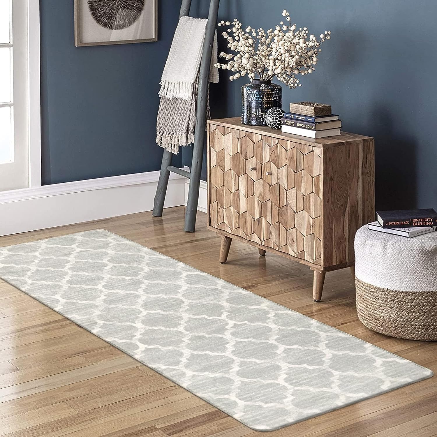 Lahome – Alfombra marroquí, lavable, de 2 x 7 pies, antideslizante, no desprende pelusas, ligera, moderna, gris y envejecida, para entrada, cocina,
