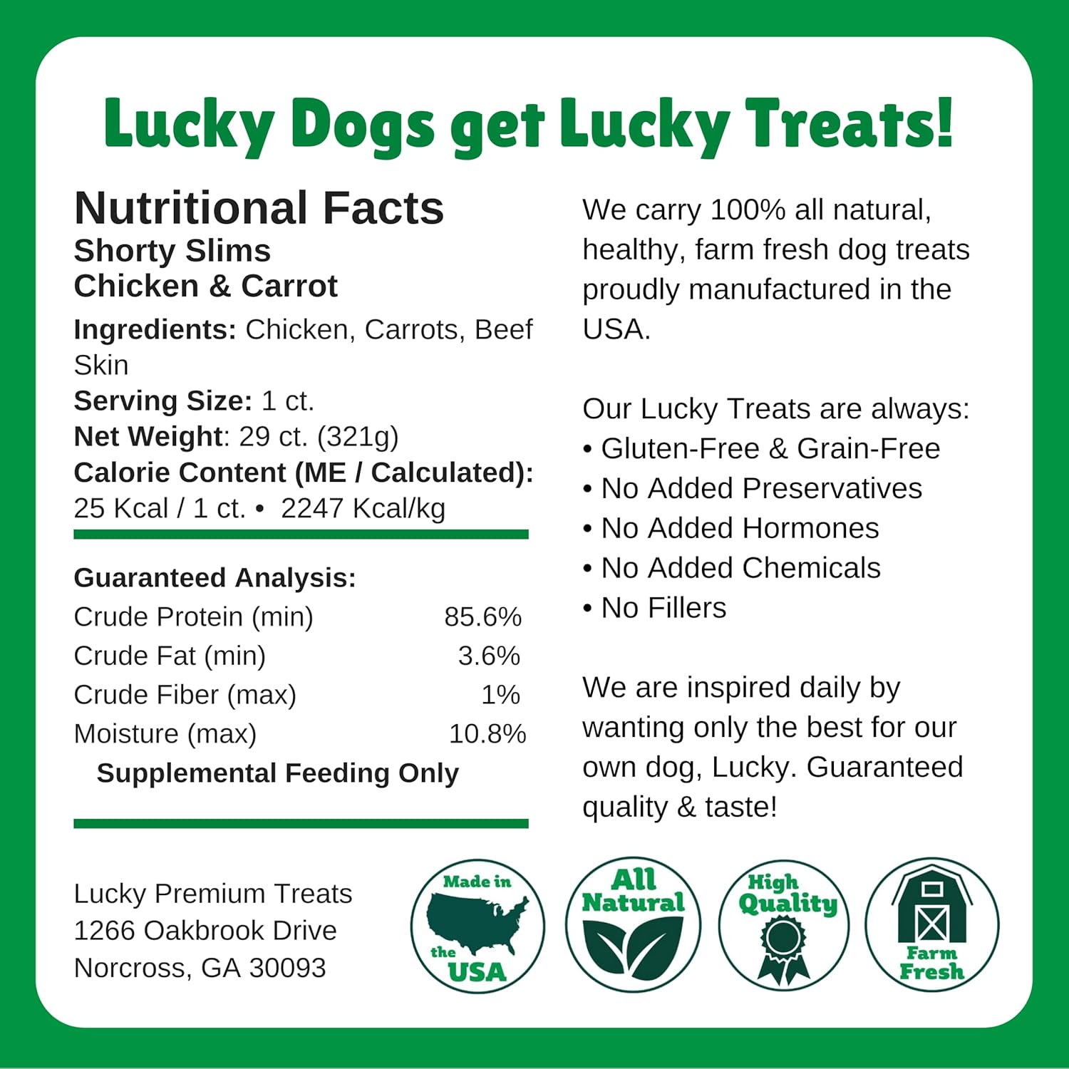 Lucky Premium Treats Lucky Shorty Slims – Golosinas para perros de zanahoria y pollo, palitos crujientes para masticar con pollo real y zanahoria