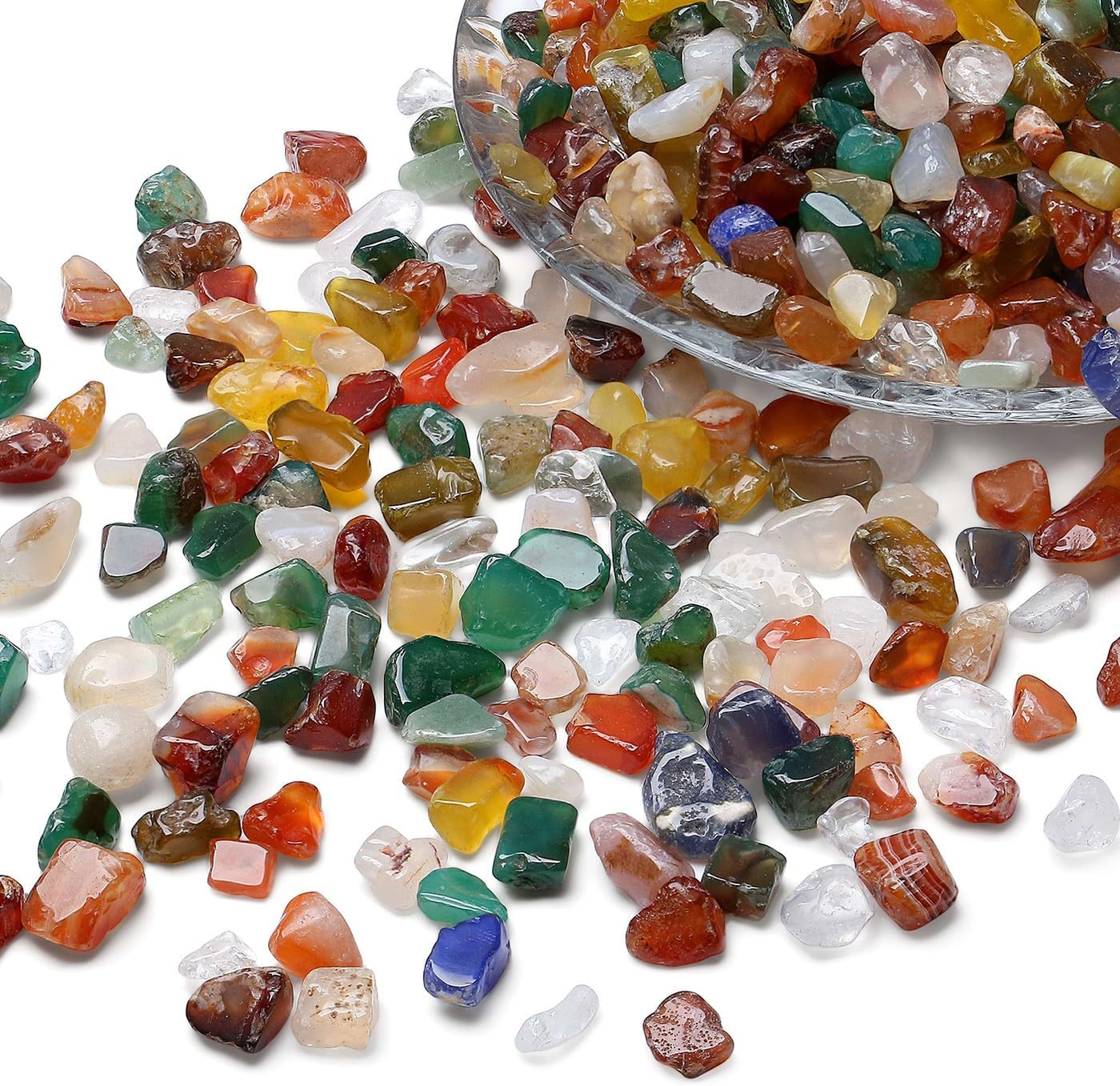 LAIDANLA Chips de cristal de piedra triturada de ágata colorida, piedras preciosas naturales curativas cristales de reiki, mini jarrón de cuarzo,