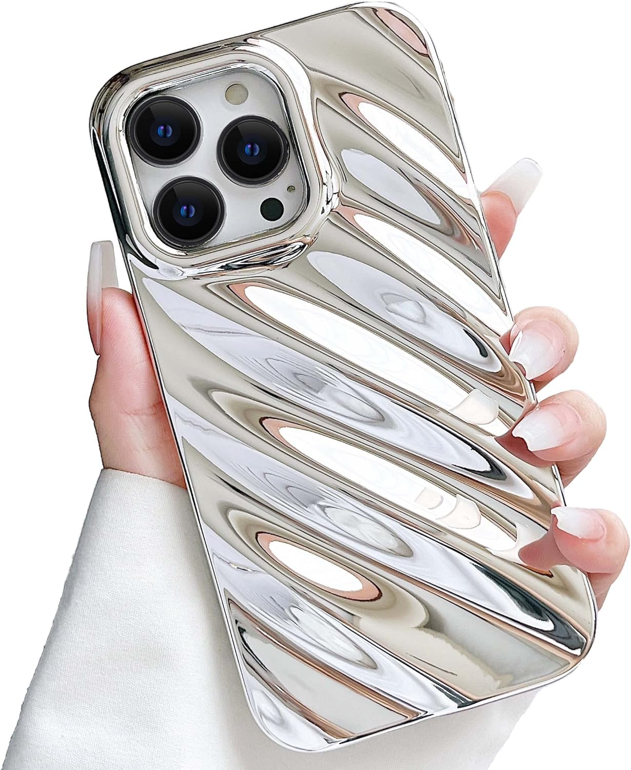 Skyseaco Funda de teléfono compatible con iPhone 13 Pro, diseño de forma de ondulación de agua 3D, protección de lente de cámara, a prueba de